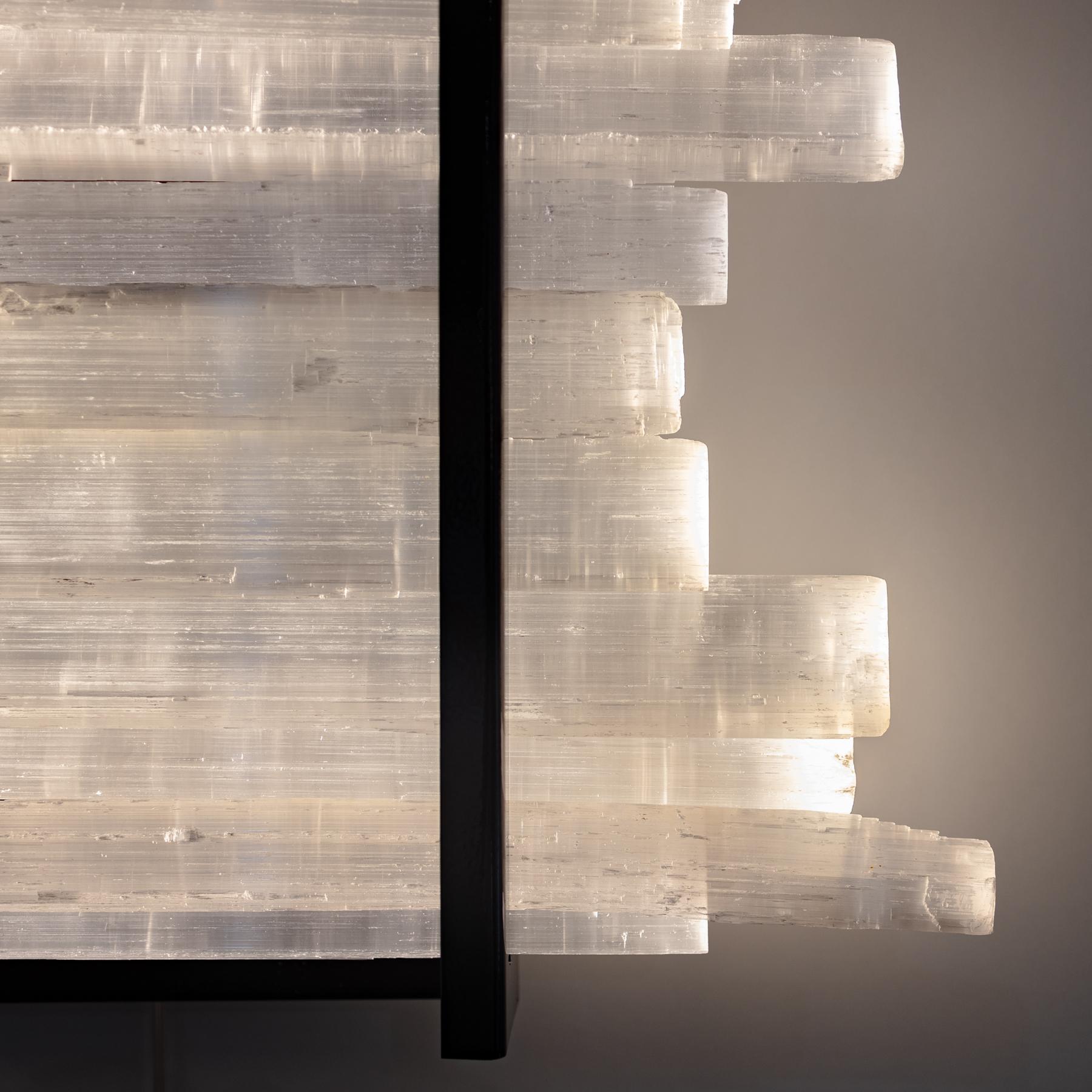 Organic Modern Arctic Lighting Selenite Crystal Wall Sconce with Metal Base For Sale