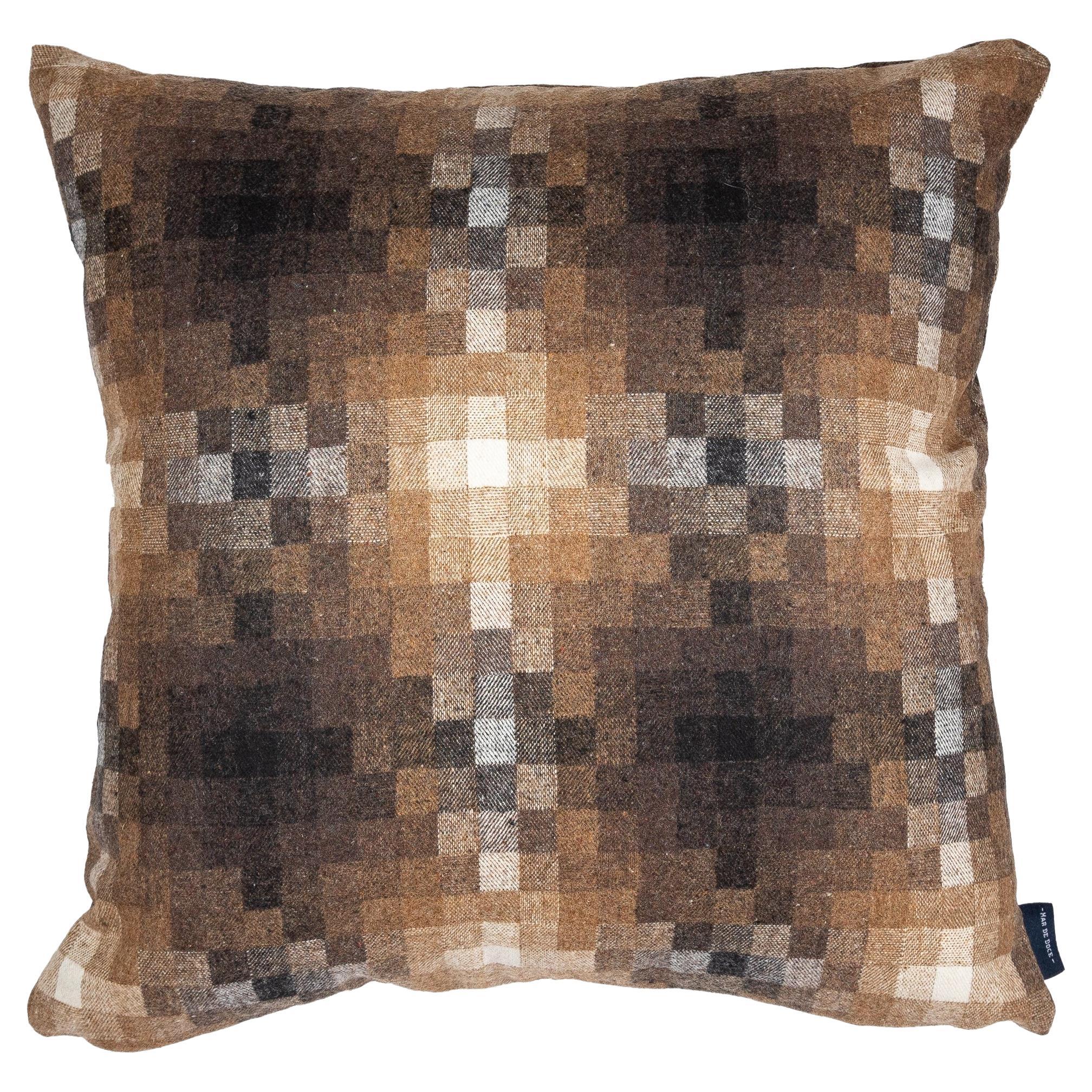 Wool blend luxury throw pillow in shades of brown- Arctic Mirage- by Mar de Doce For Sale