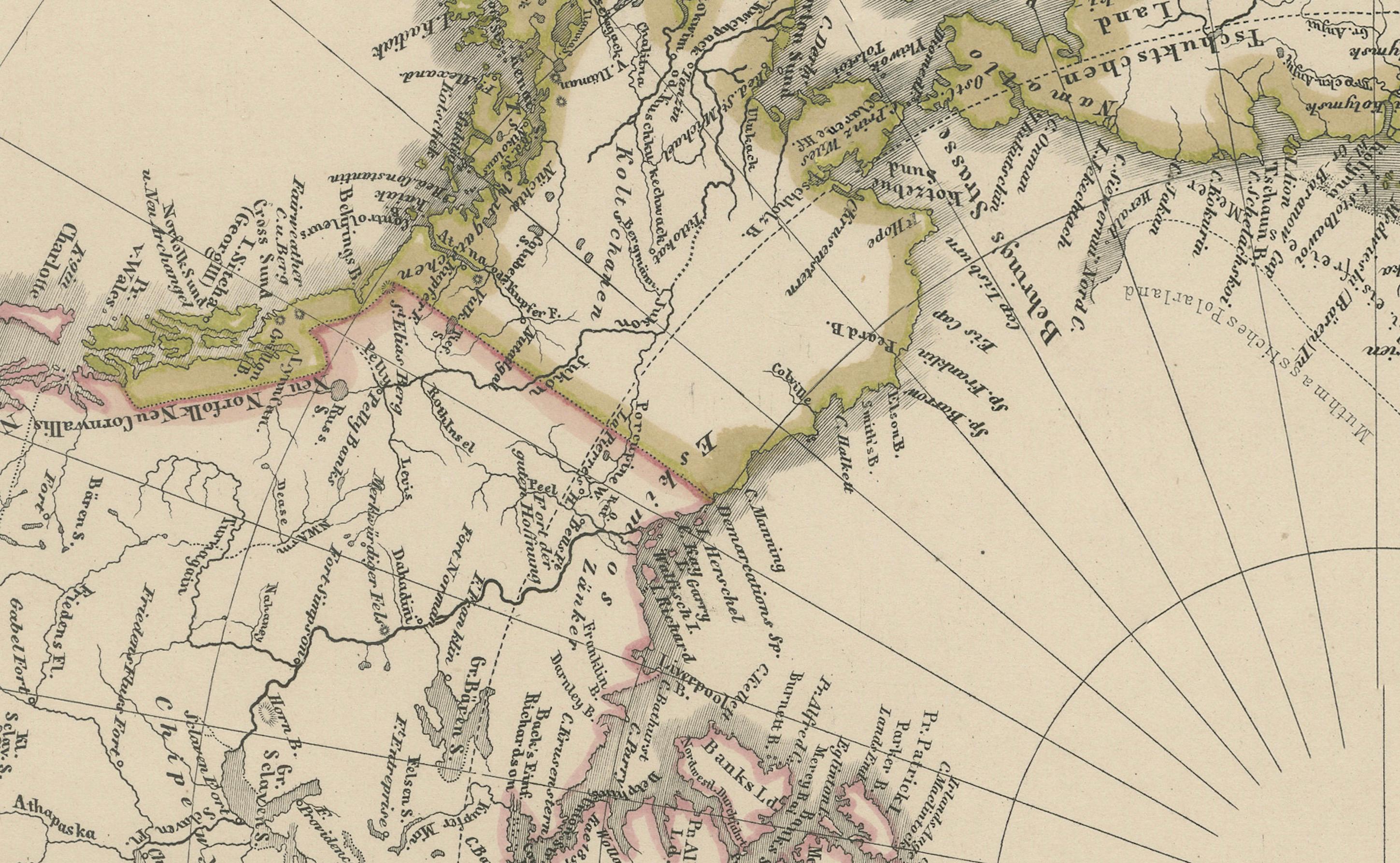 Mapa Polar Ártico - Polo Norte y Regiones del Imperio Ruso 1857 en Bueno estado para la venta en Langweer, NL