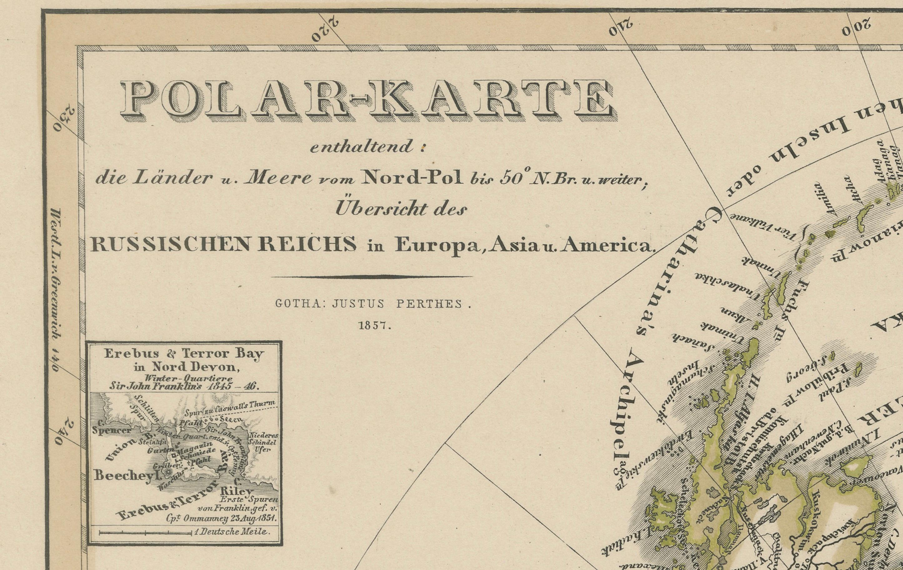 Mapa Polar Ártico - Polo Norte y Regiones del Imperio Ruso 1857 siglo XIX en venta