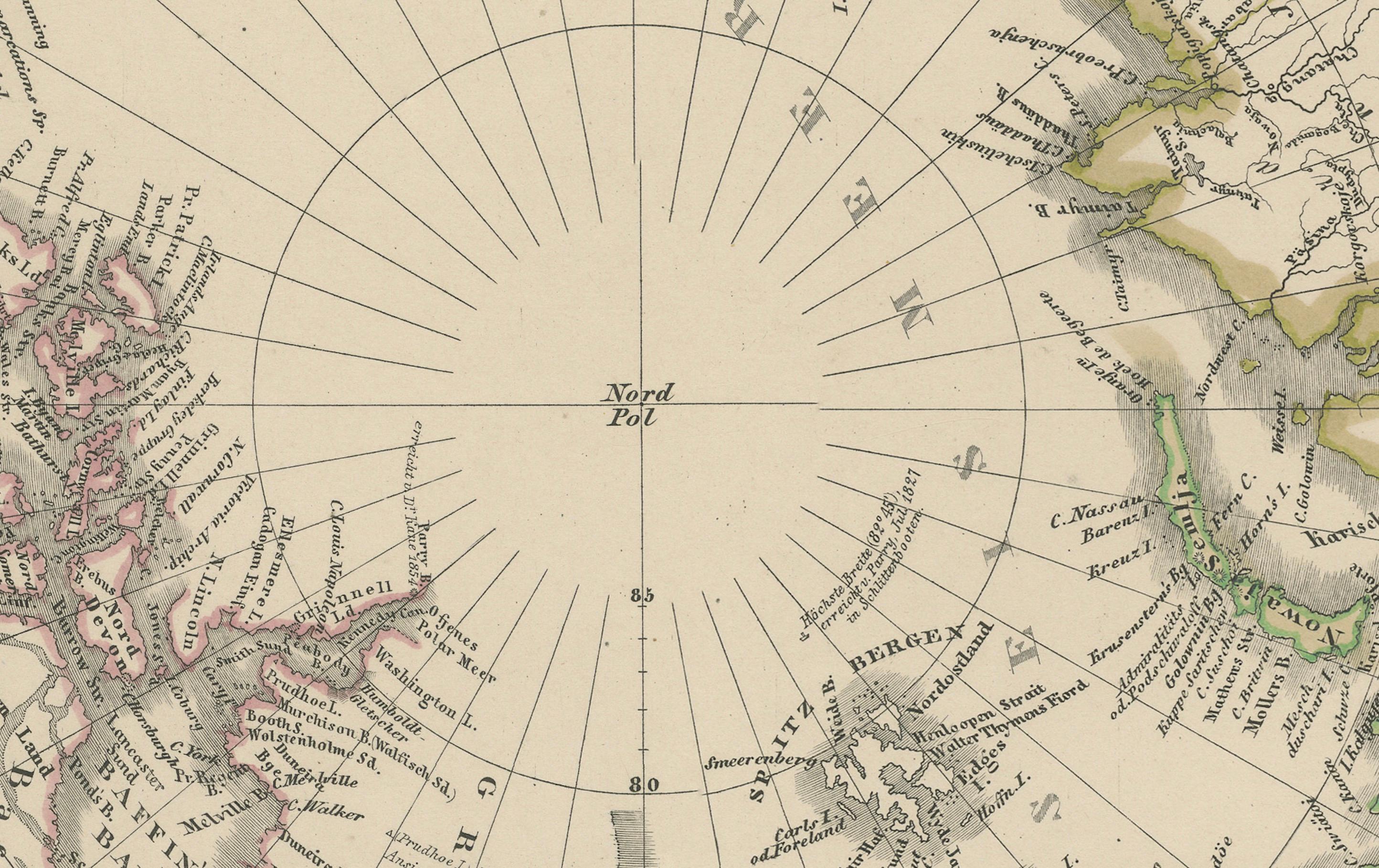 Mapa Polar Ártico - Polo Norte y Regiones del Imperio Ruso 1857 Papel en venta
