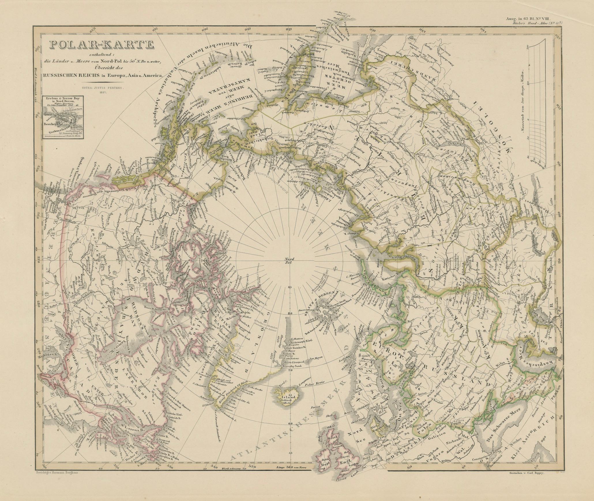 Mapa Polar Ártico - Polo Norte y Regiones del Imperio Ruso 1857 en venta 1
