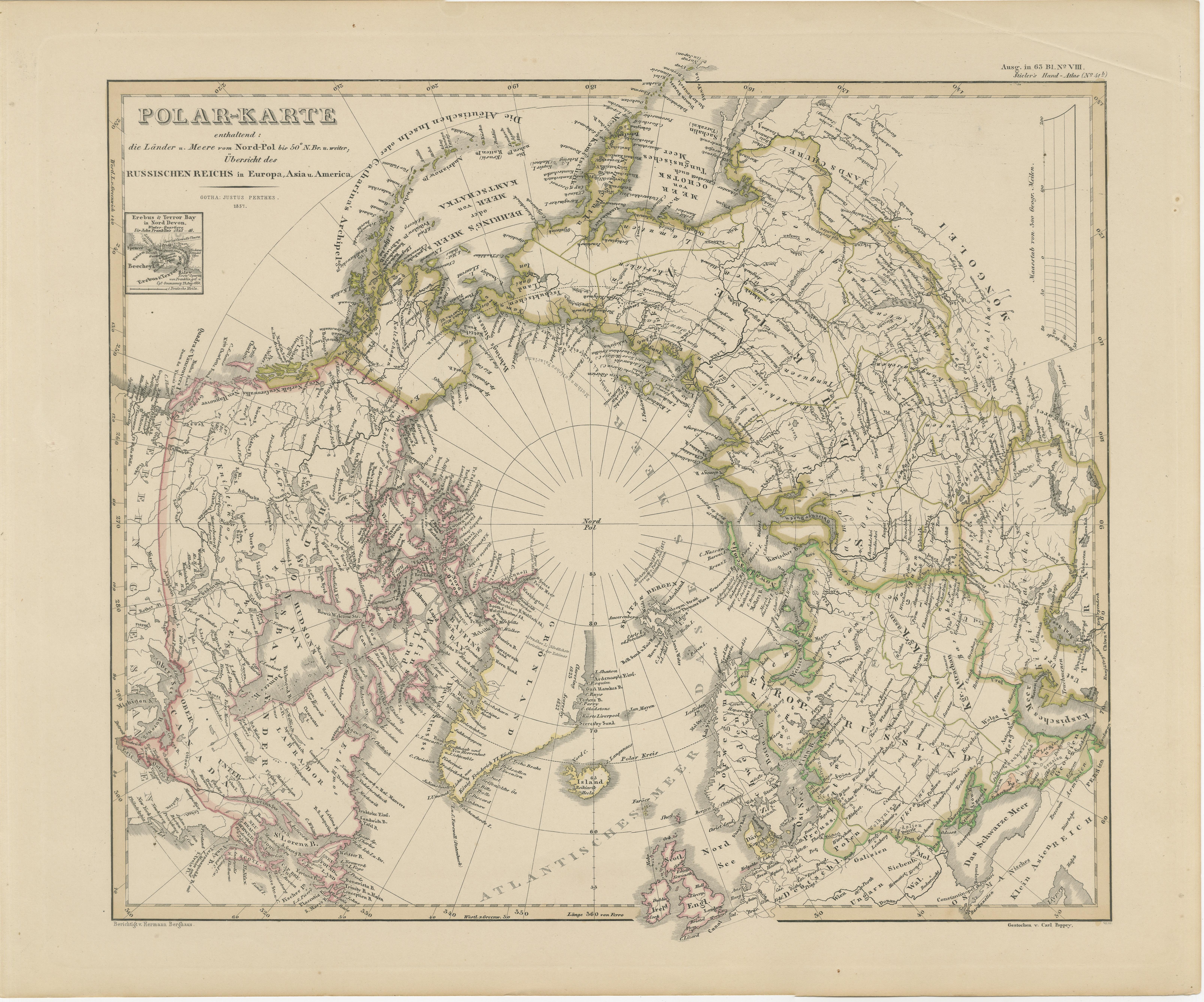 Mapa Polar Ártico - Polo Norte y Regiones del Imperio Ruso 1857 en venta 2