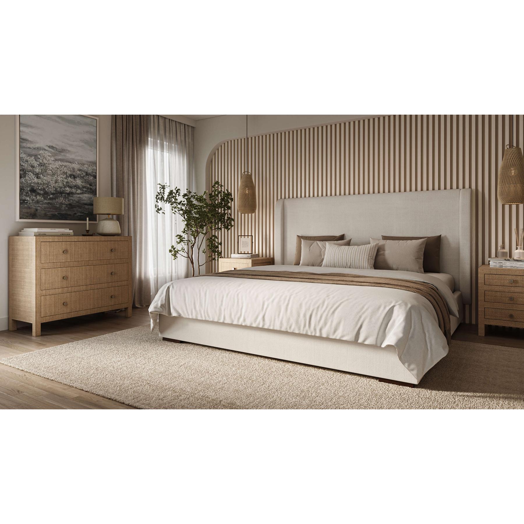 Arctic White Upholstered King Size Bed In New Condition For Sale In Westwood, NJ