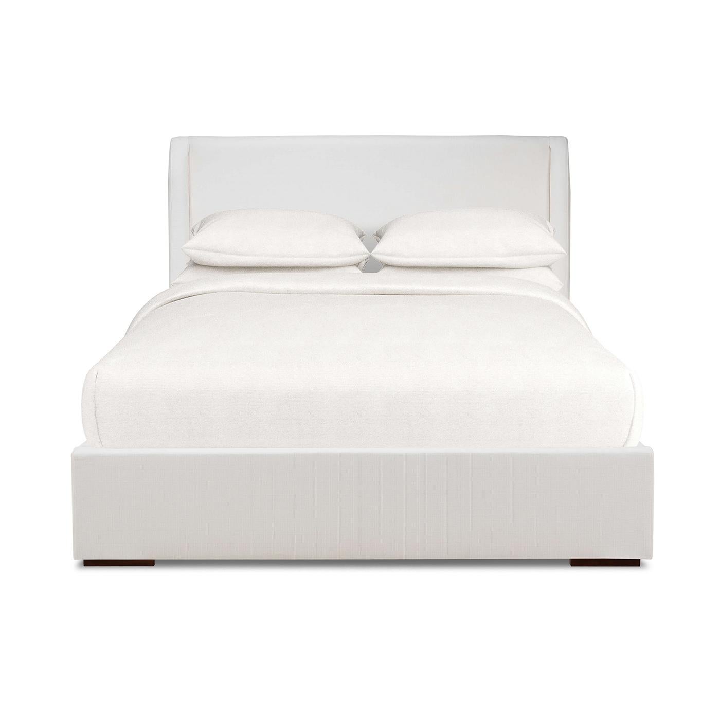 This elegant and modern bedframe combines luxurious comfort with sophisticated design, making it the perfect addition to your master suite.

Wrapped in high-quality Arctic White performance fabric, this bedframe is both stylish and durable, ensuring