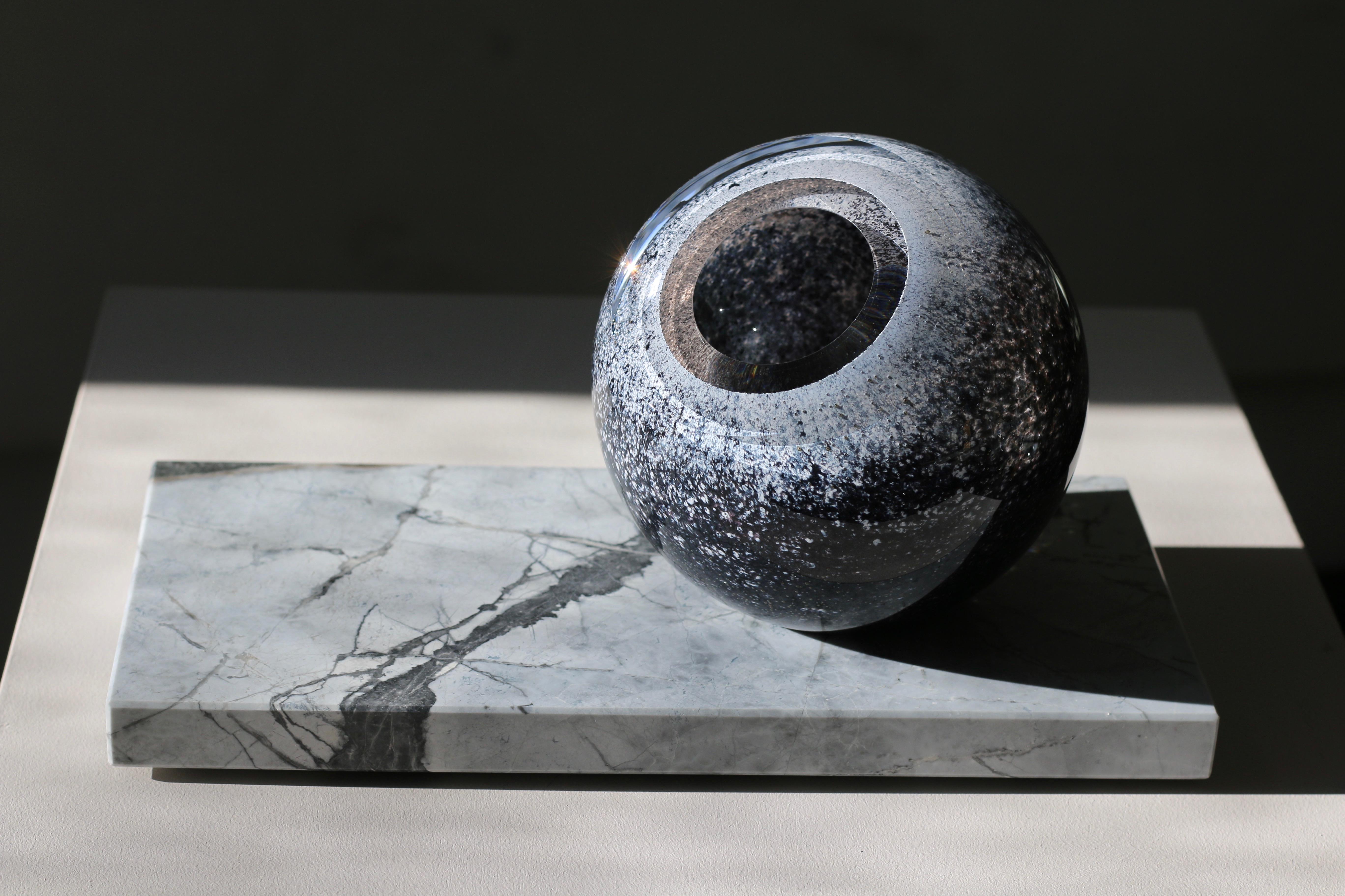 Contemporary 'Arctica' Vase in Blue White Glass on Marble