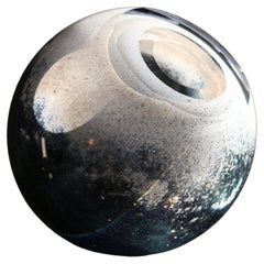 'Arctica' Spherical Mouth-Blown Glass Vase in White, Blue and Golden Clusters