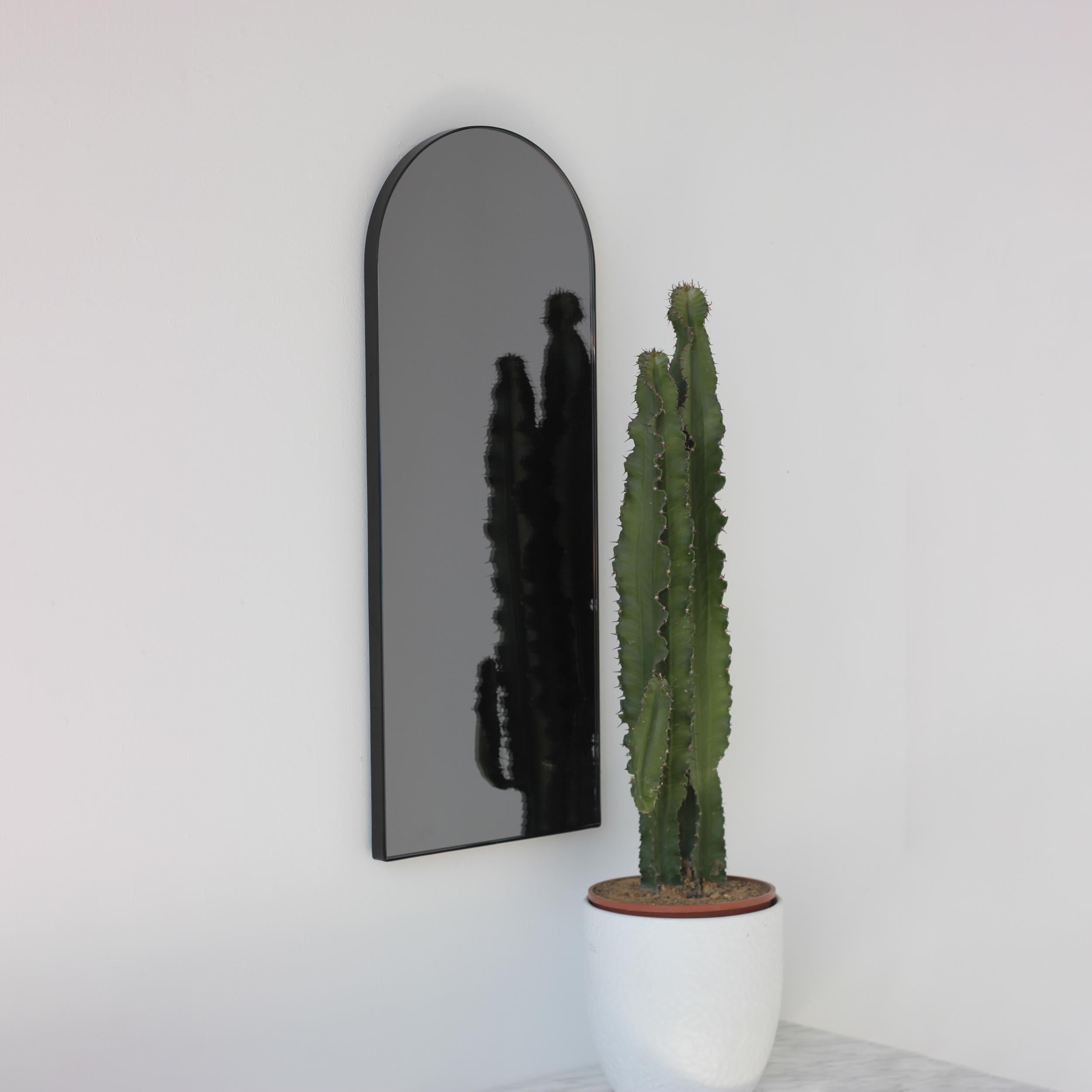 Arcus Arch Shaped Black Tinted Modern Wall Mirror with a Black Frame, Large In New Condition For Sale In London, GB