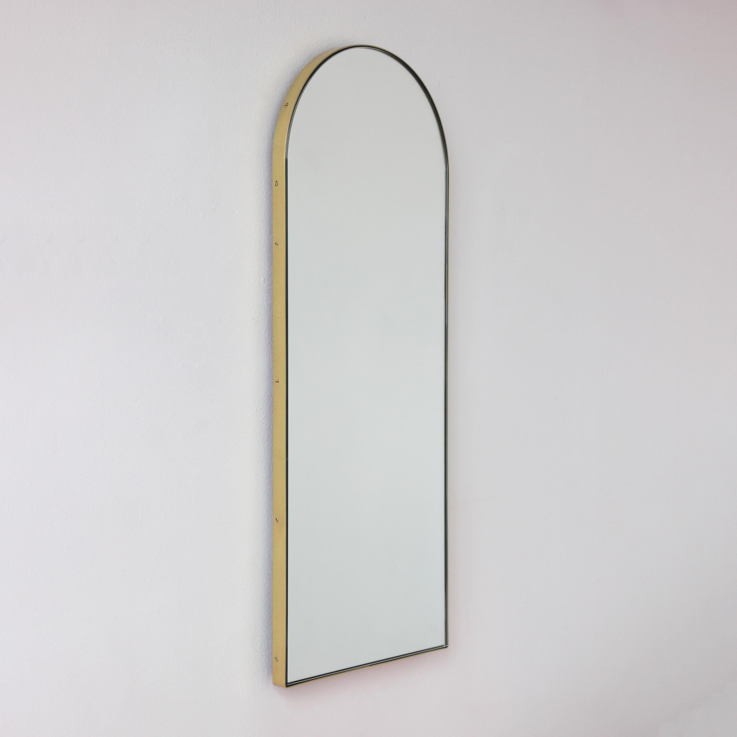 Organic Modern Arcus Arch shaped Minimalist Mirror with Brass Frame, XL For Sale