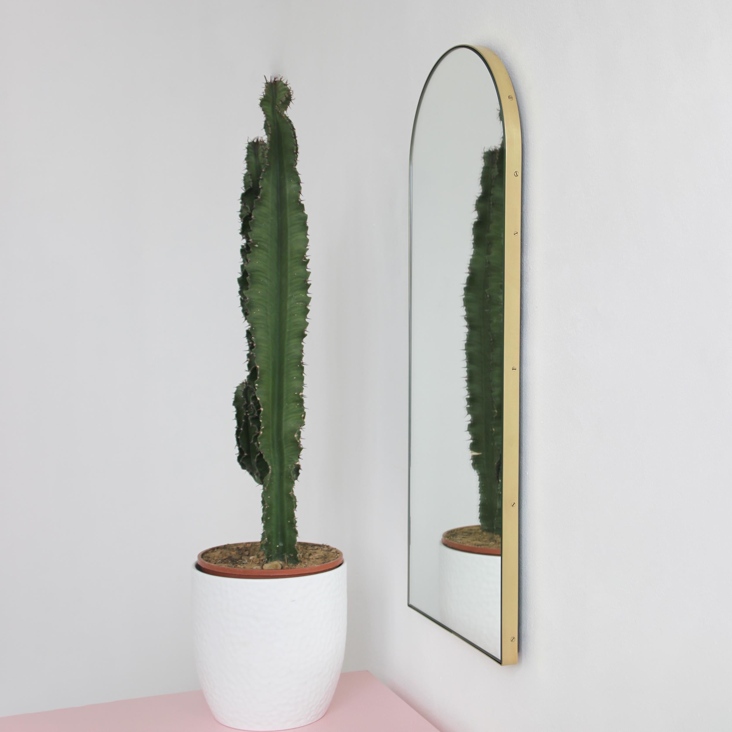 Brushed Arcus Arch shaped Minimalist Mirror with Brass Frame, XL For Sale