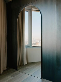 Arcus Arched Wall Leaning Modern Mirror with Bronze Patina Frame, Oversized