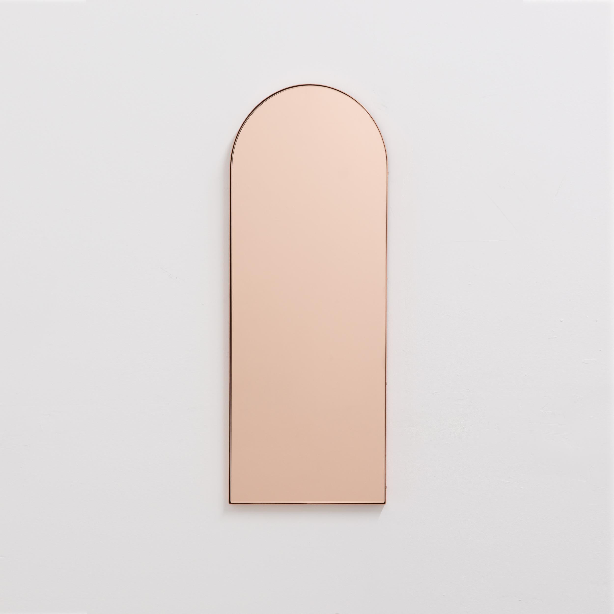 British In Stock Arcus Arched Peach Contemporary Mirror with Copper Frame, Small