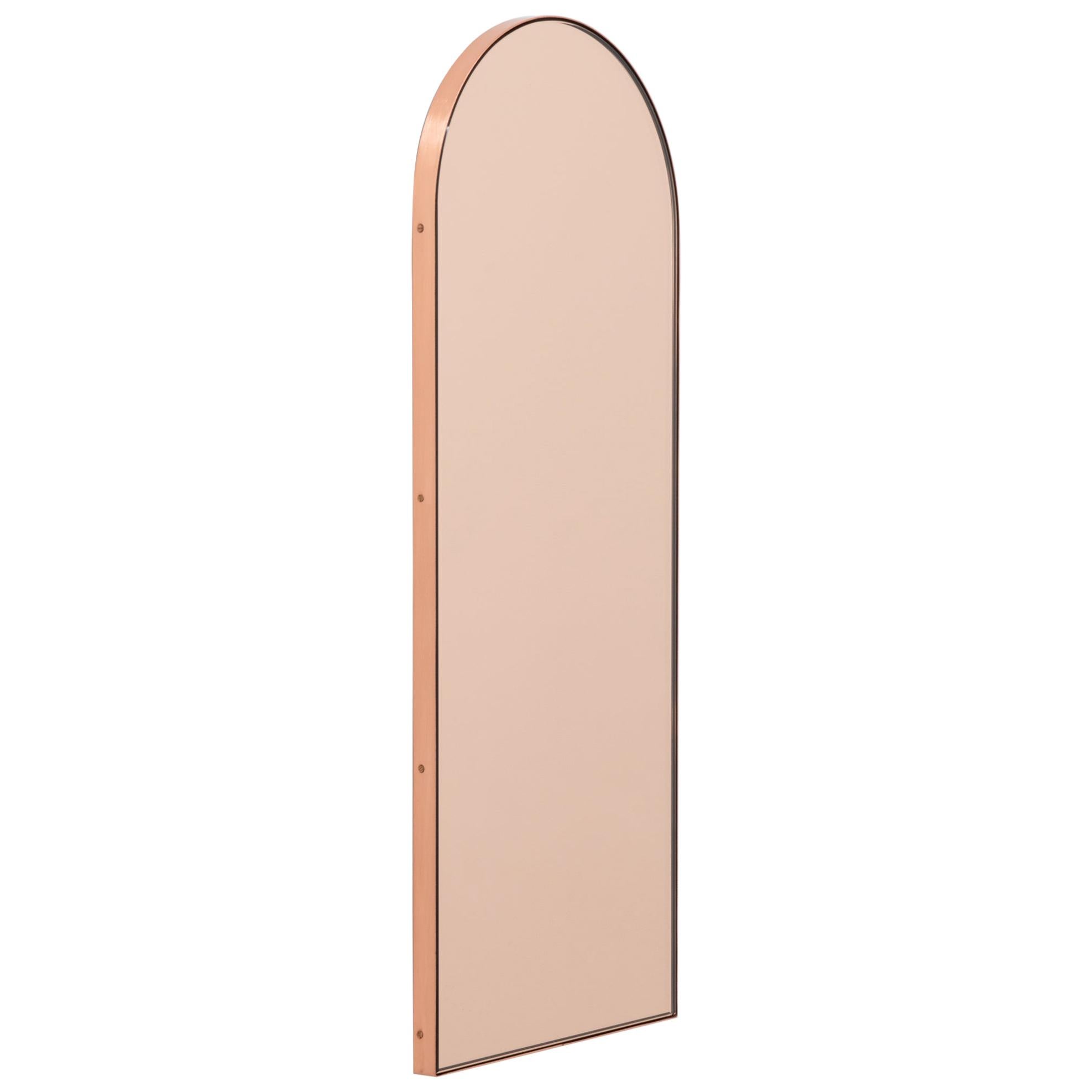 In Stock Arcus Arched Peach Contemporary Mirror with Copper Frame, Small