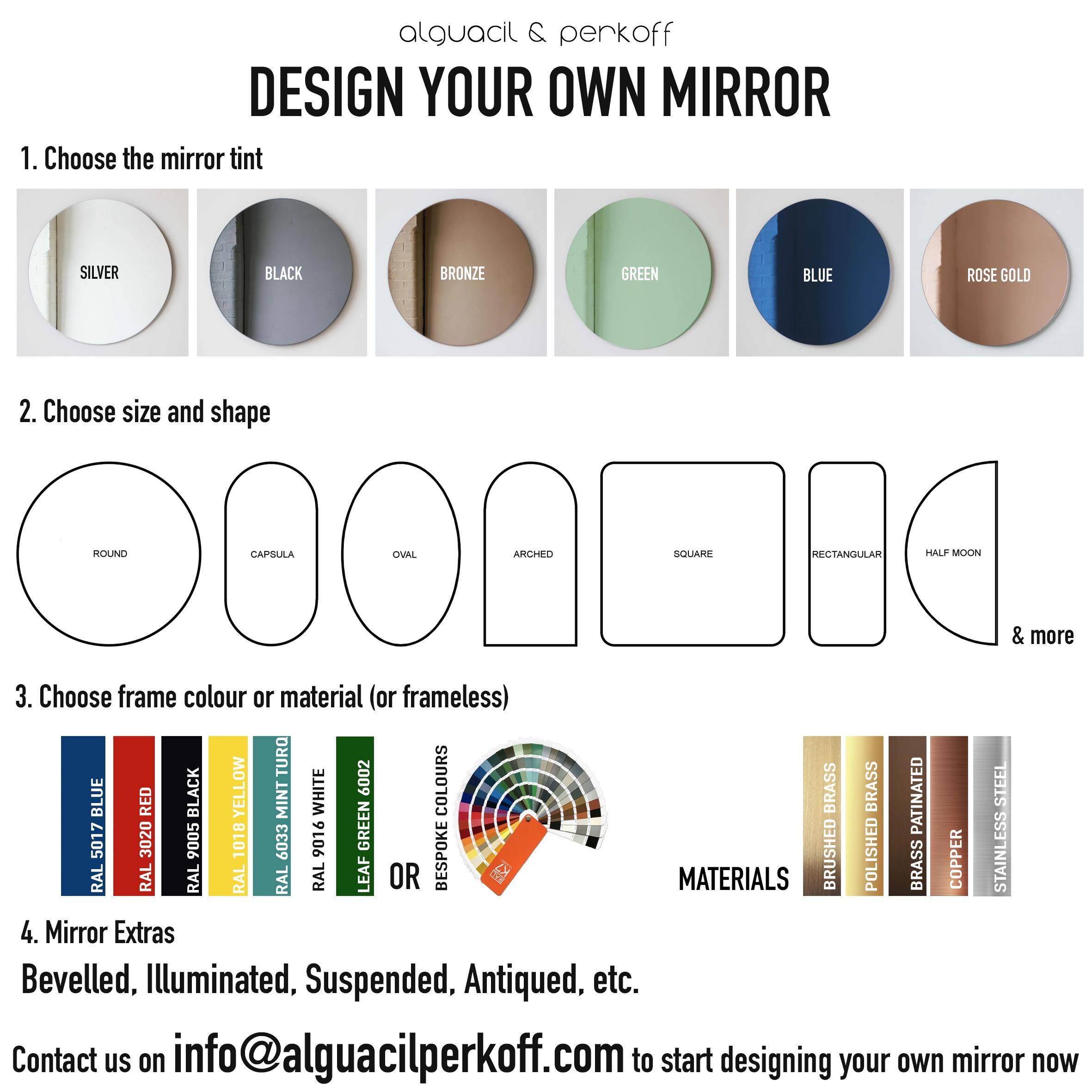 Arcus Black Tinted Arched Minimalist Frameless Mirror Floating Effect, Medium en vente 4