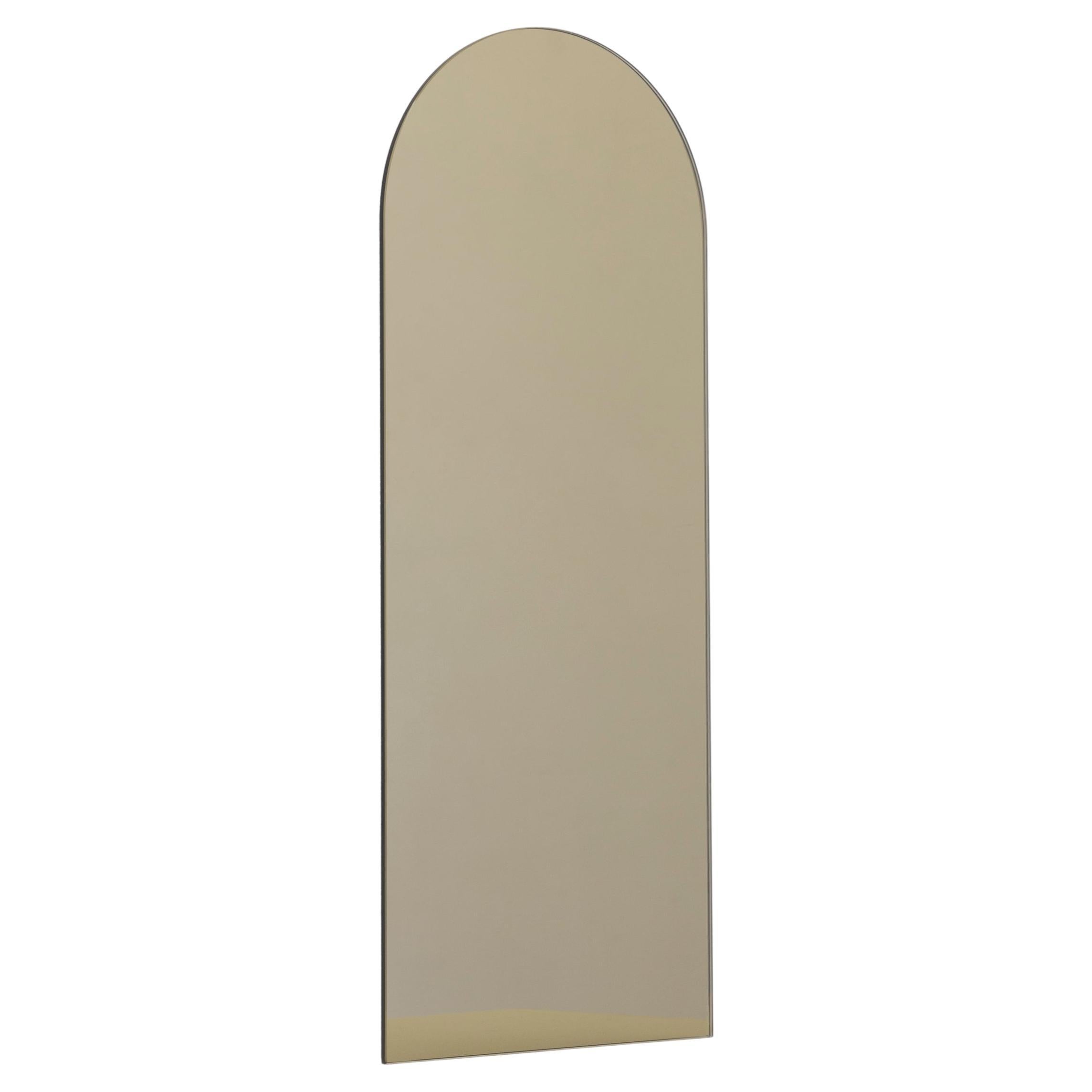Arcus Bronze Tinted Arched Minimalist Wall Mirror with Floating Effect, XL For Sale