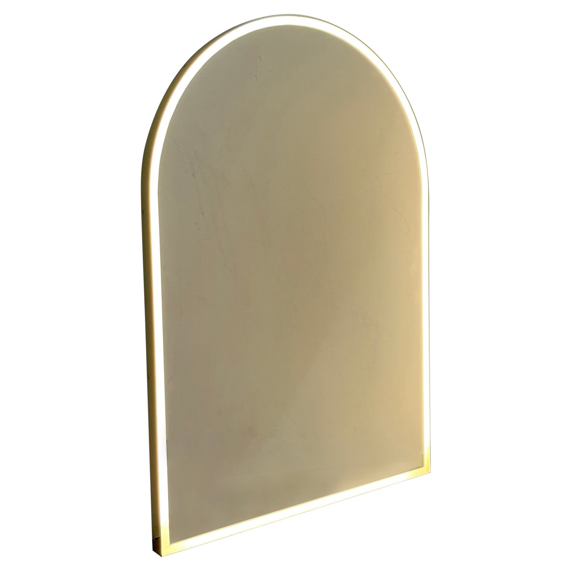 Arcus Front Illuminated Arched Modern Mirror with Brass Frame, Large