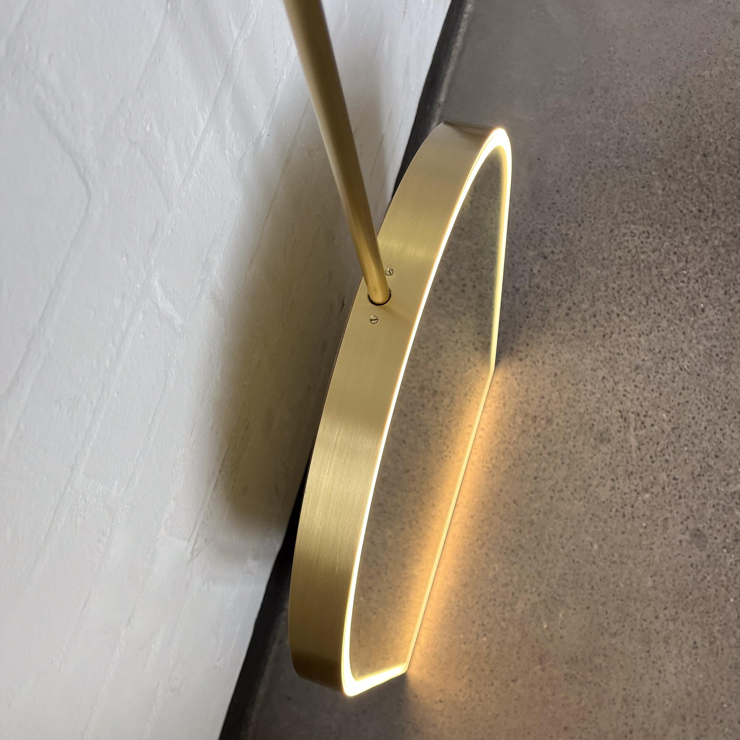 Arcus Illuminated Ceiling Suspended Arched Contemporary Mirror with Brass Frame For Sale 2