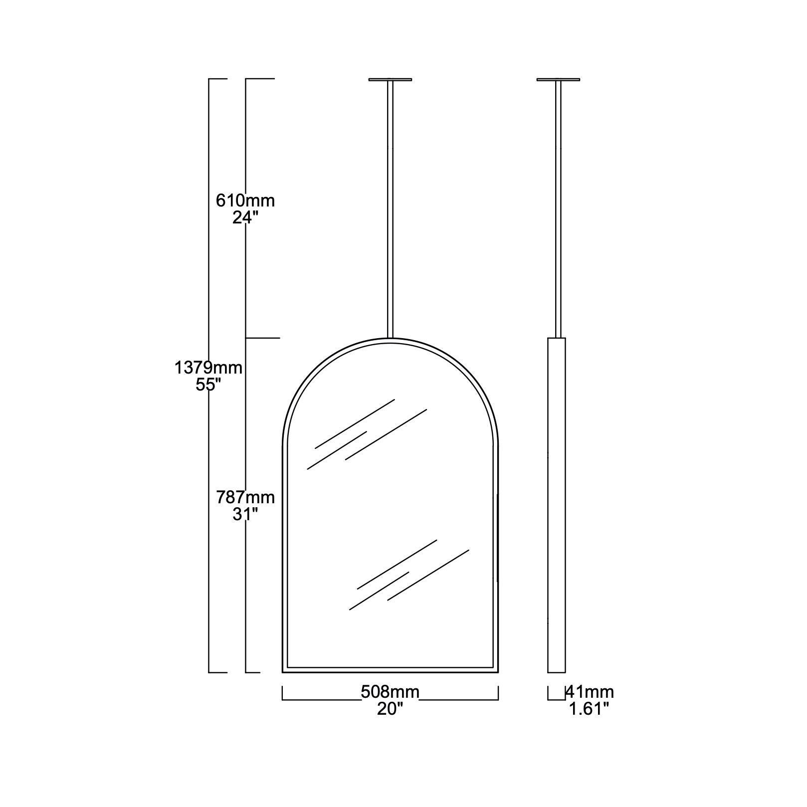 Arcus Illuminated Ceiling Suspended Arched Contemporary Mirror with Brass Frame For Sale 3