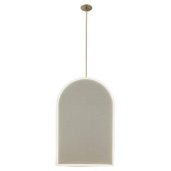 Arcus Illuminated Ceiling Suspended Arched Contemporary Mirror with Brass Frame