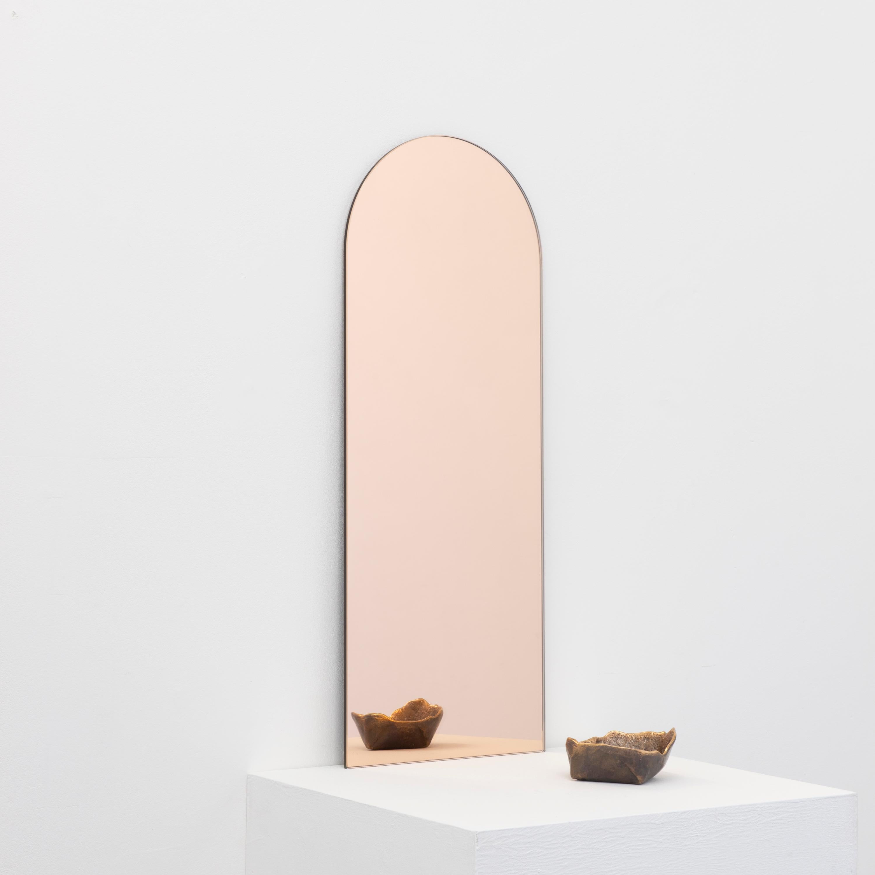Arcus Rose Gold Arched Frameless Minimalist Customisable Mirror, Small For Sale 1