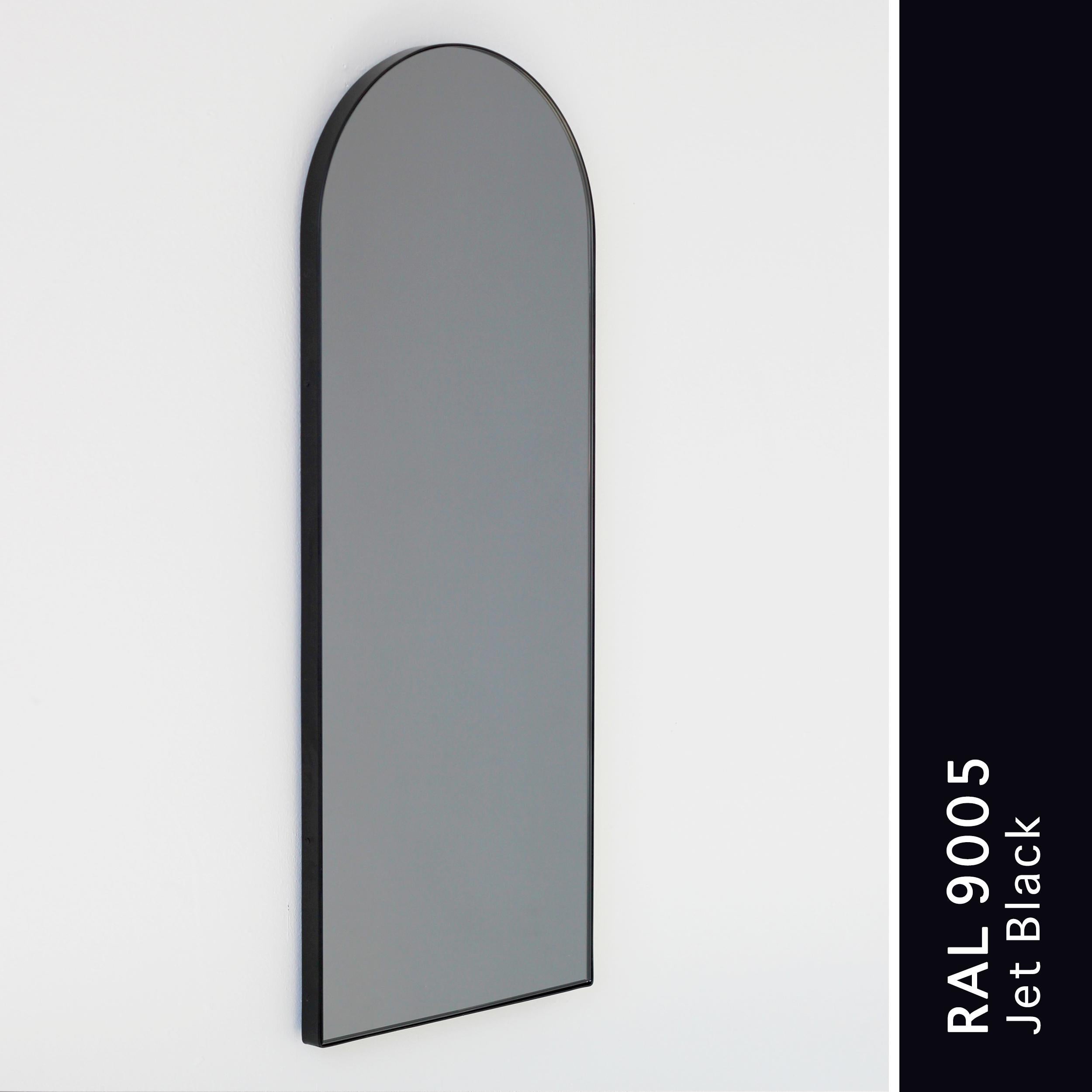 Arcus Arch shaped Black Tinted Art Deco Mirror with a Black Frame, Small For Sale 1