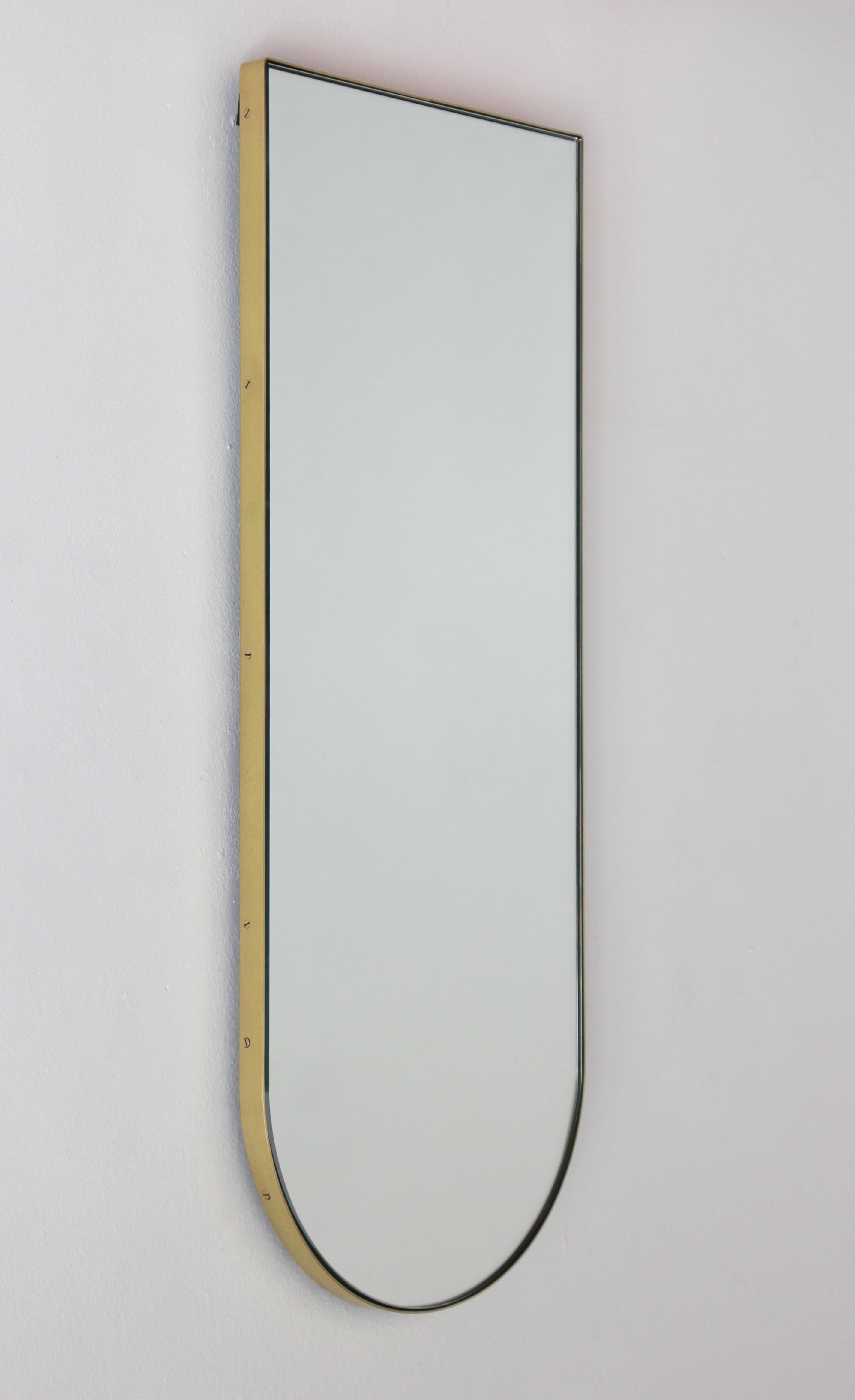 British Arcus Arch shaped Minimalist Mirror with Brass Frame, XL For Sale