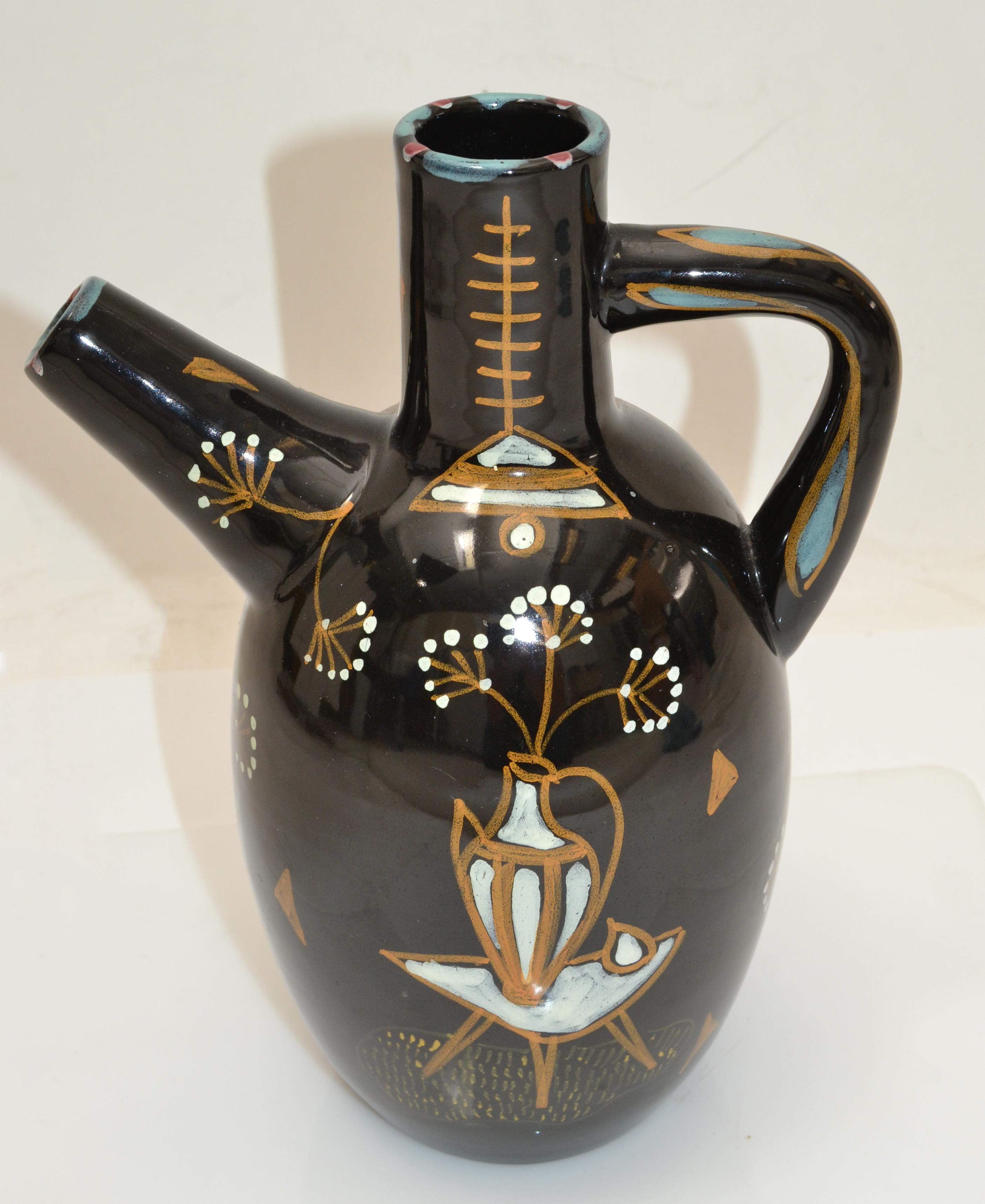 Ardalt Mid-Century Modern Black & Gold Ceramic Carafe, Decanter, Vessel Italy For Sale 2