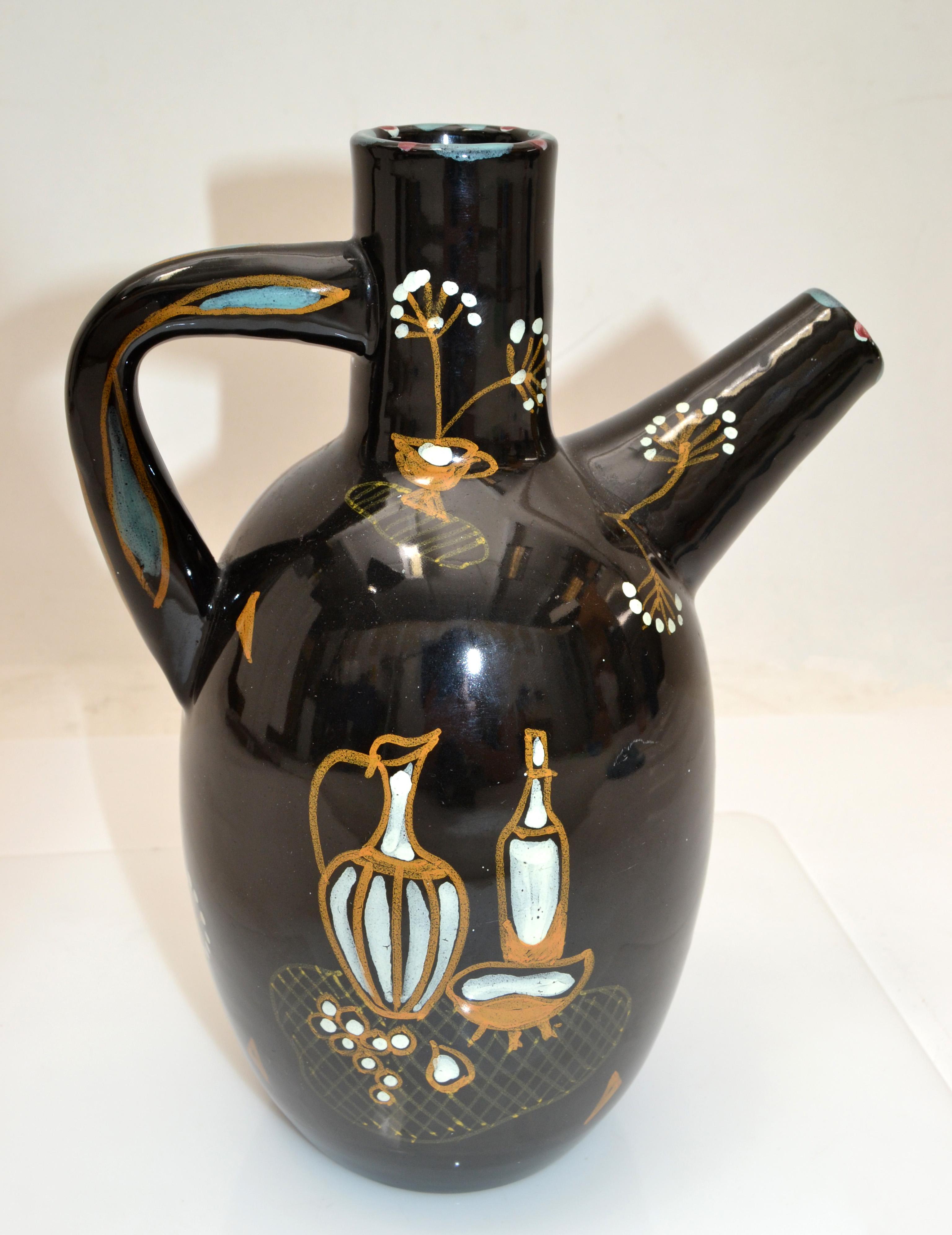Ardalt Mid-Century Modern Black & Gold Ceramic Carafe, Decanter, Vessel Italy For Sale 4