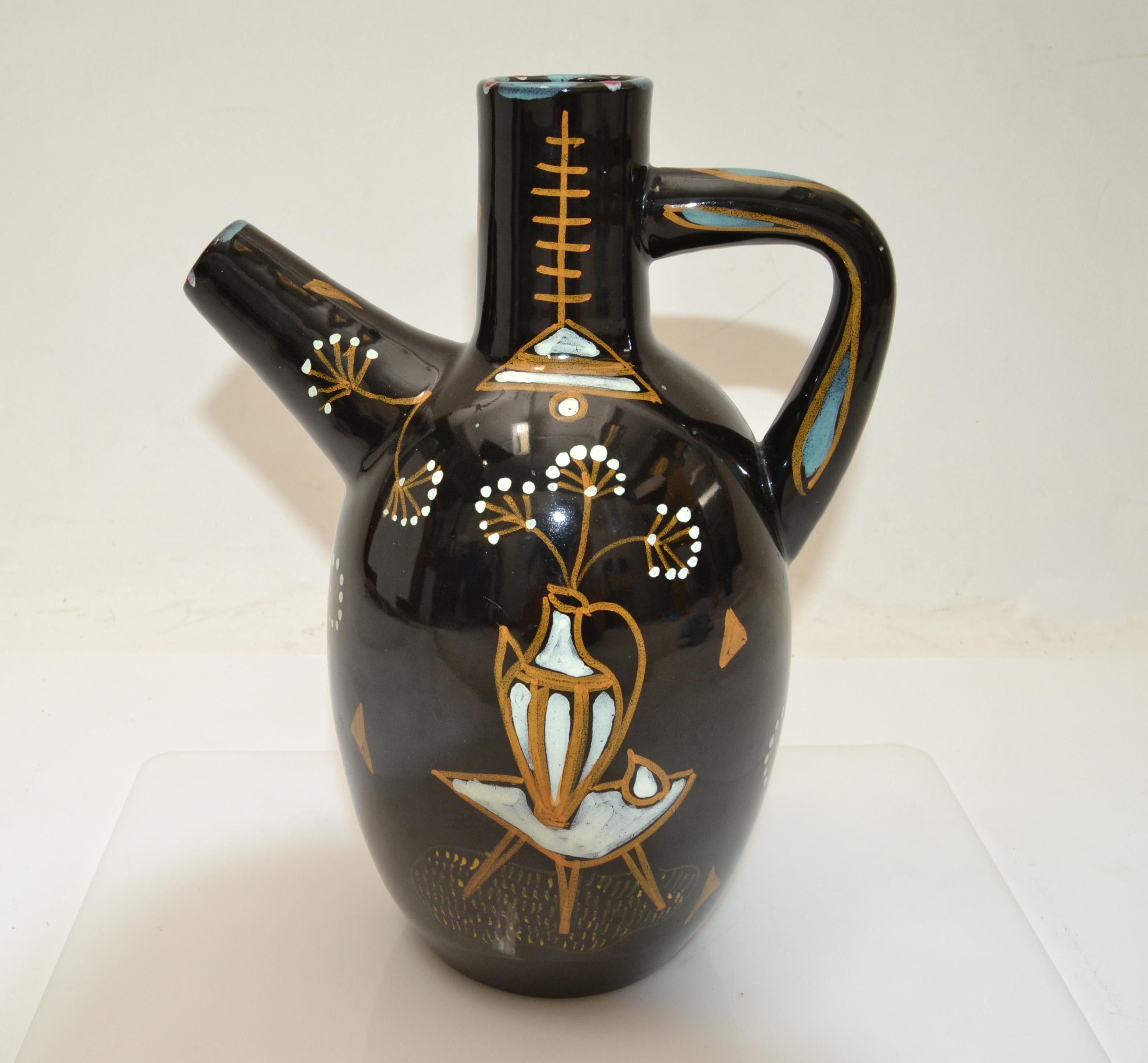 Ardalt Modernes schwarz-goldenes Keramikkaraffe, Dekanter, Gefäß, Mid-Century Modern, Italien, Italien (Italienisch) im Angebot