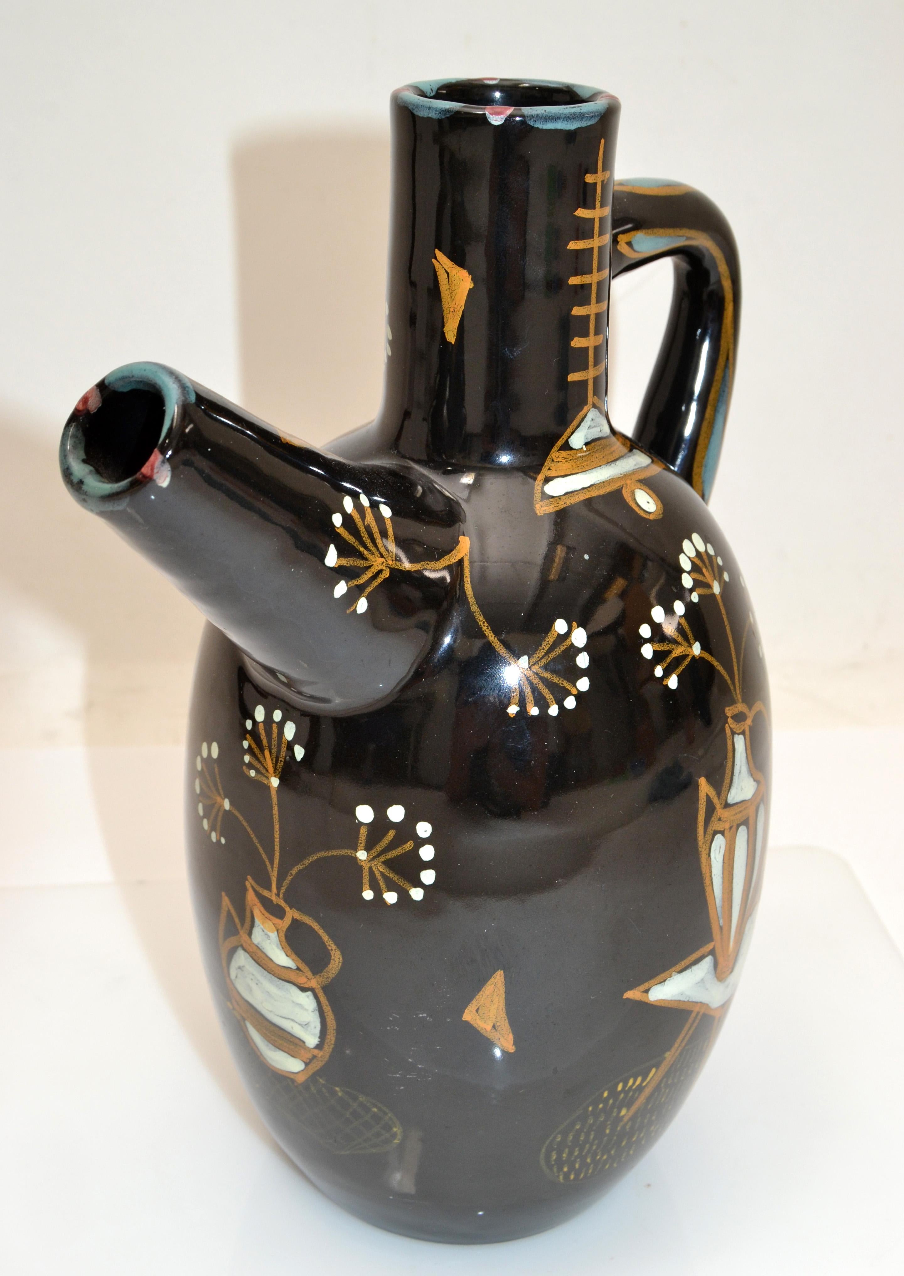 Italian Ardalt Mid-Century Modern Black & Gold Ceramic Carafe, Decanter, Vessel Italy For Sale
