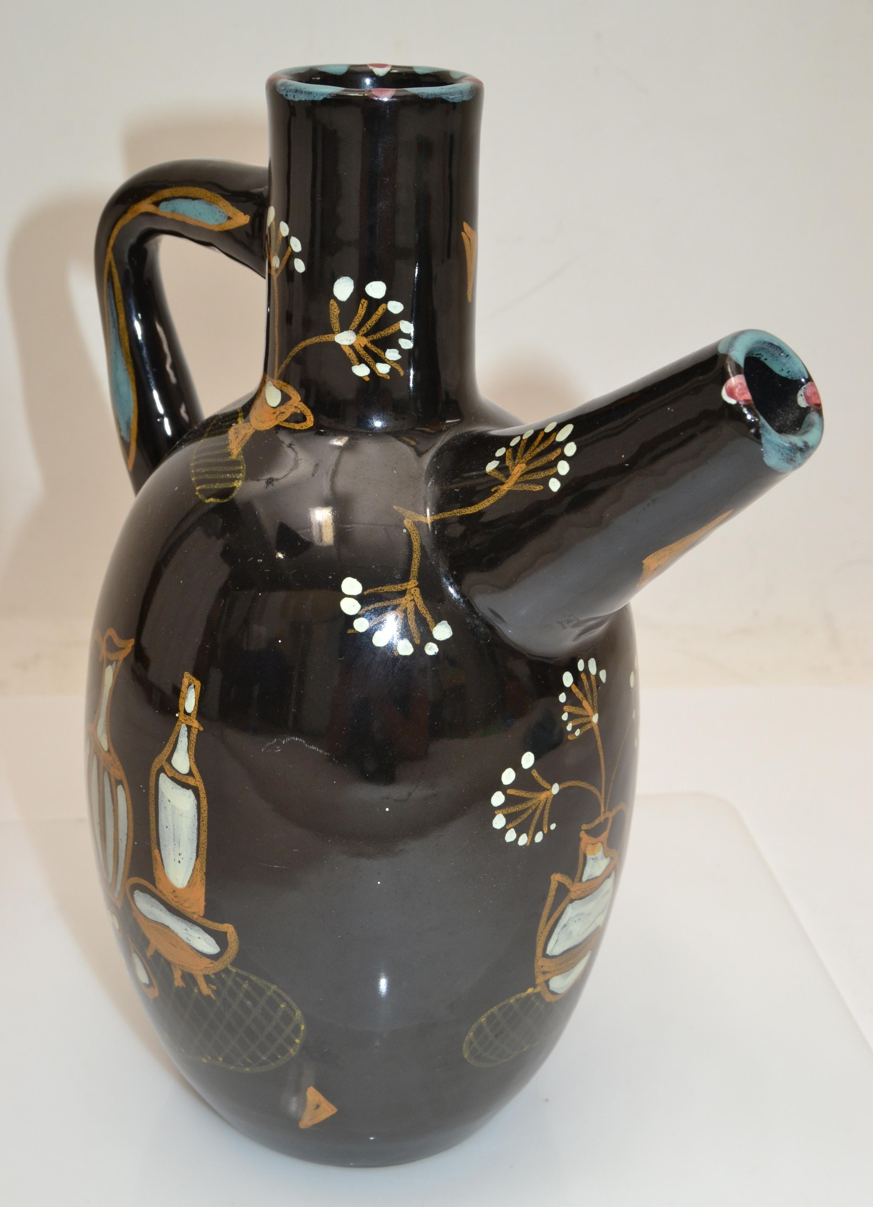 Hand-Crafted Ardalt Mid-Century Modern Black & Gold Ceramic Carafe, Decanter, Vessel Italy For Sale