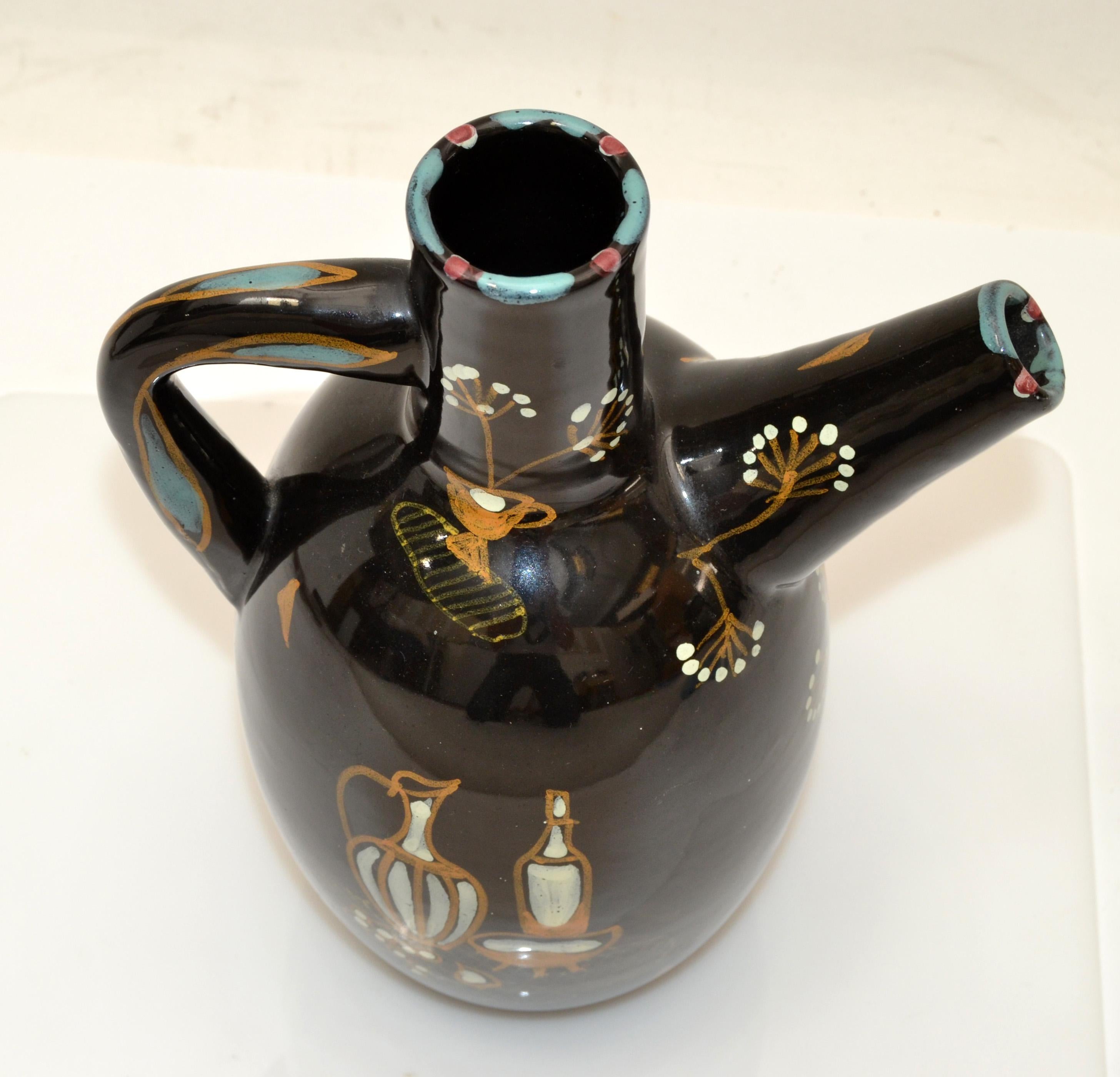 Ardalt Modernes schwarz-goldenes Keramikkaraffe, Dekanter, Gefäß, Mid-Century Modern, Italien, Italien im Angebot 1