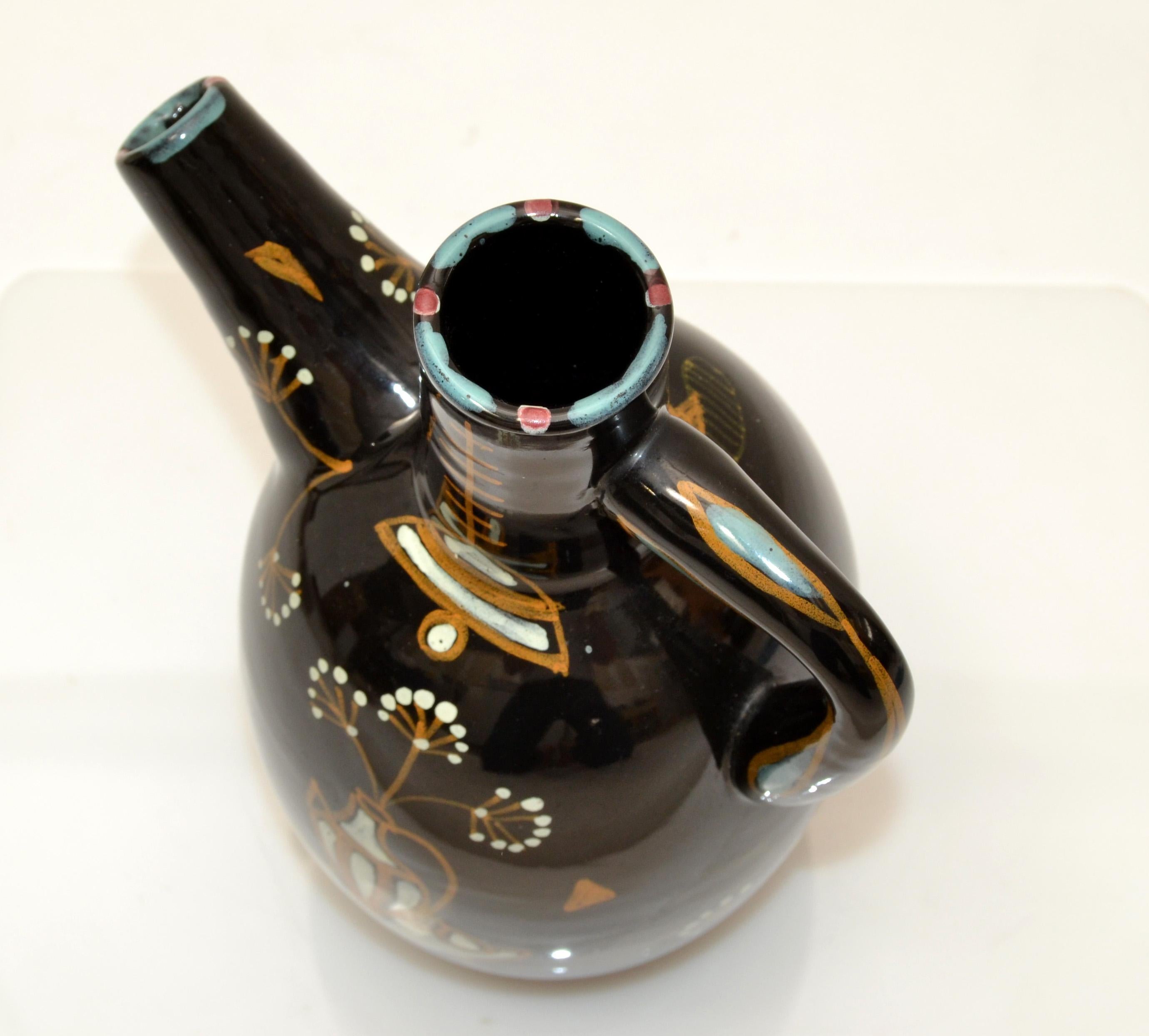 20th Century Ardalt Mid-Century Modern Black & Gold Ceramic Carafe, Decanter, Vessel Italy For Sale
