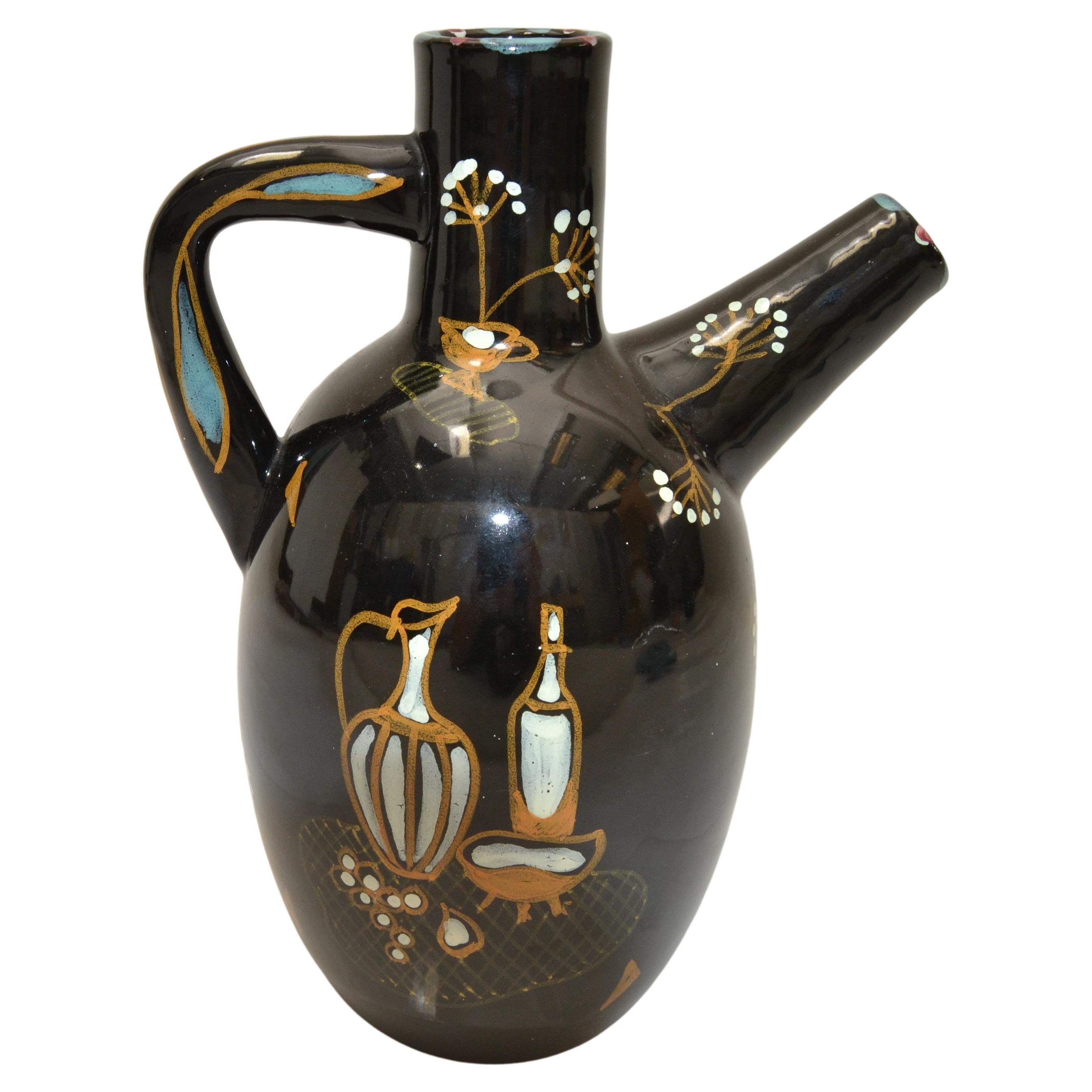 Ardalt Mid-Century Modern Black & Gold Ceramic Carafe, Decanter, Vessel Italy