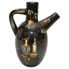 Used Ardalt Mid-Century Modern Black & Gold Ceramic Carafe, Decanter, Vessel Italy