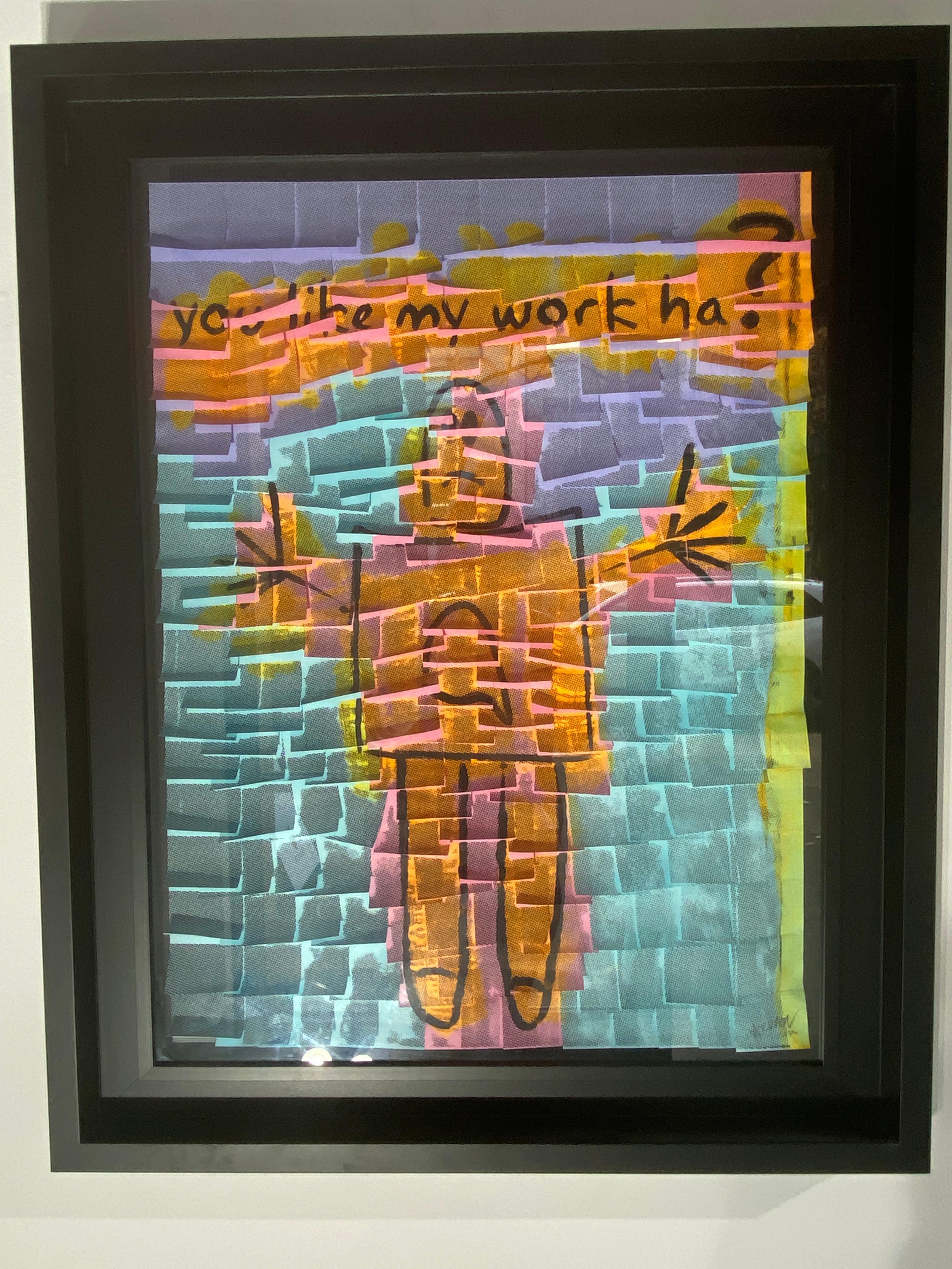 Avec le support distinctif des post-it, Özmenoğlu re-contextualise les objets du quotidien pour en faire des œuvres d'art. Le comportement individualisé de chaque post-it donne lieu à un effet unique de mosaïque, certains morceaux se recourbant vers