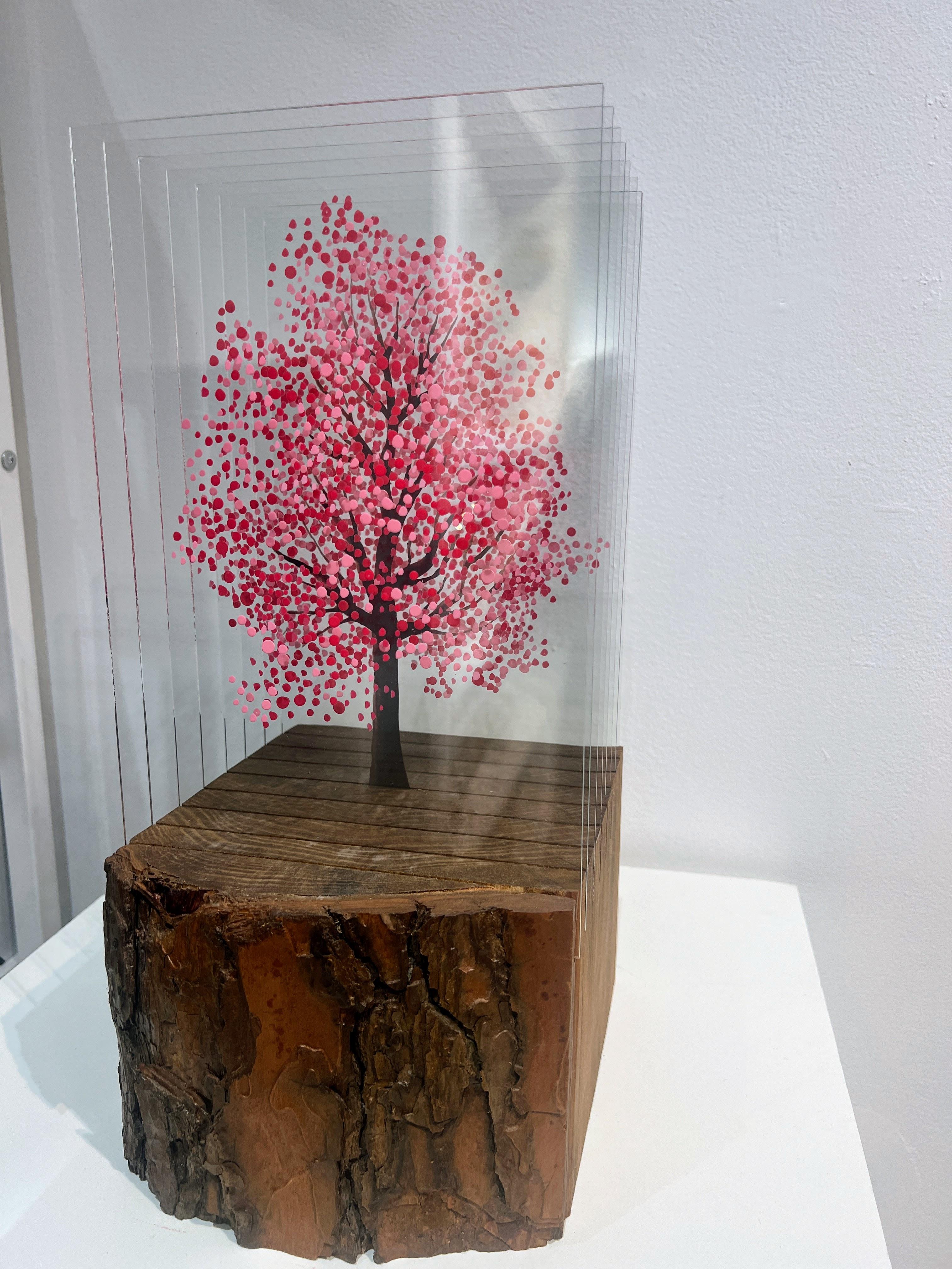 Cherry Blossom Tree, Pine Wood Base - Abstract Sculpture by Ardan Özmenoğlu