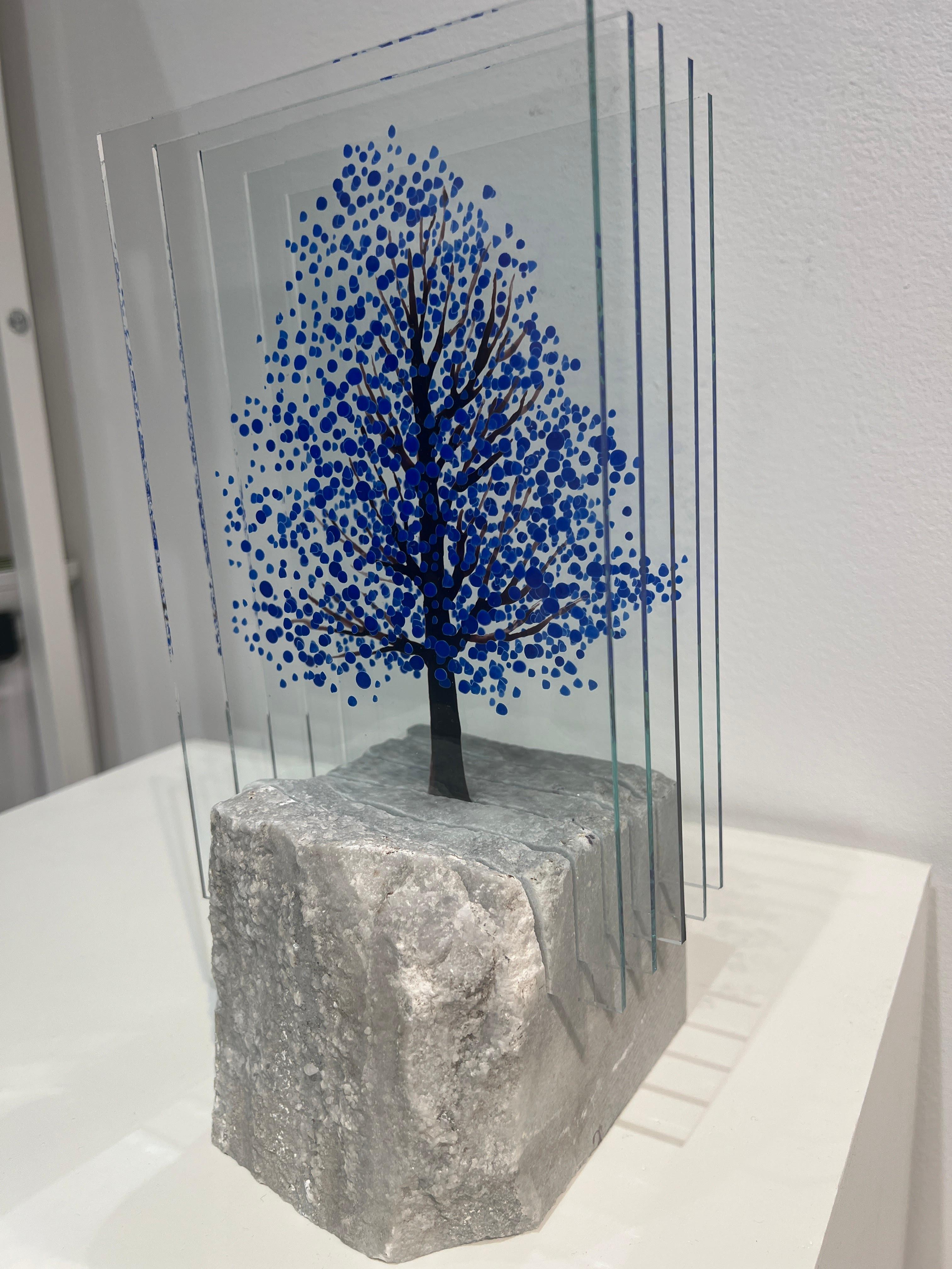 Marble Blue Pine Tree - Abstract Sculpture by Ardan Özmenoğlu