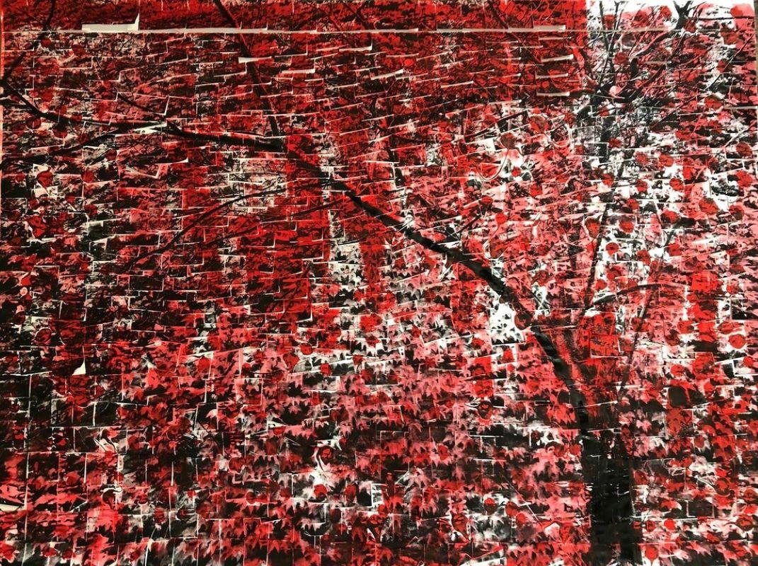 Ardan Özmenoğlu01 Landscape Painting - Post-it Leaves Red