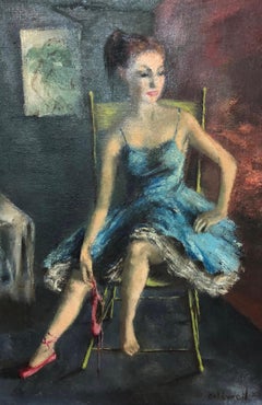 Ardath Coldwell "Red Shoes" Original Oil Painting, circa 1960s