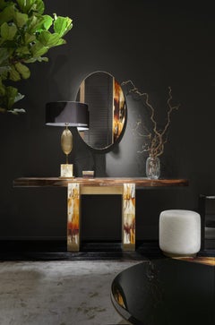 Ardea Console Table in Makkasar Ebony Veneer, Horn & Burnished Brass by Arcahorn