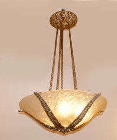 Art Deco Chandelier by Muller, Chrome Brass & Glass, France, 1930