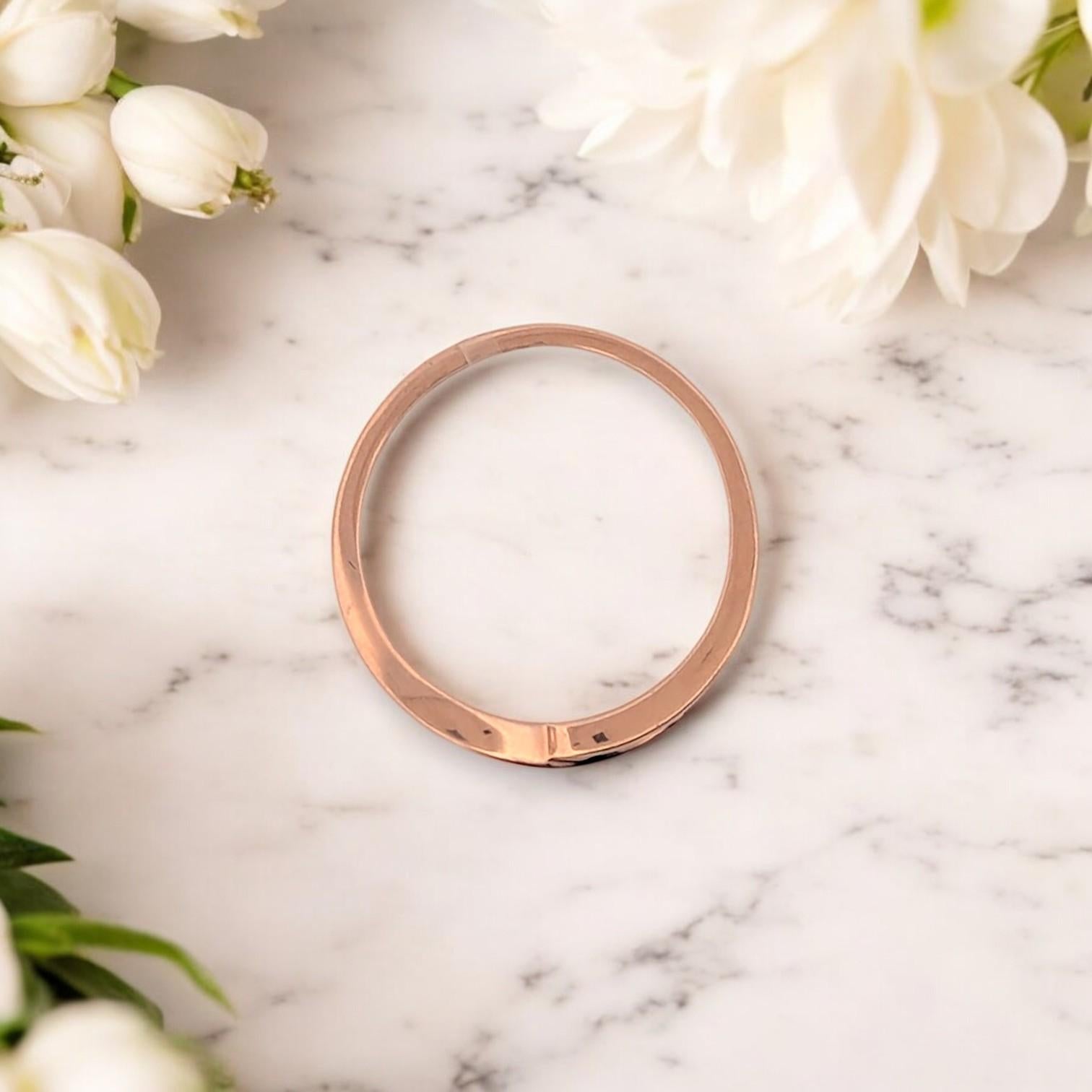 Rose Cut Arden  10K Rose Gold Diamond Ring, 0.18 CTW, Dainty Stacking Ring, Size 7.25 For Sale