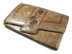 ARDEN FOREST - Vintage Tooled Leather Clutch - Whip-stitched Edge - Circa 1930's