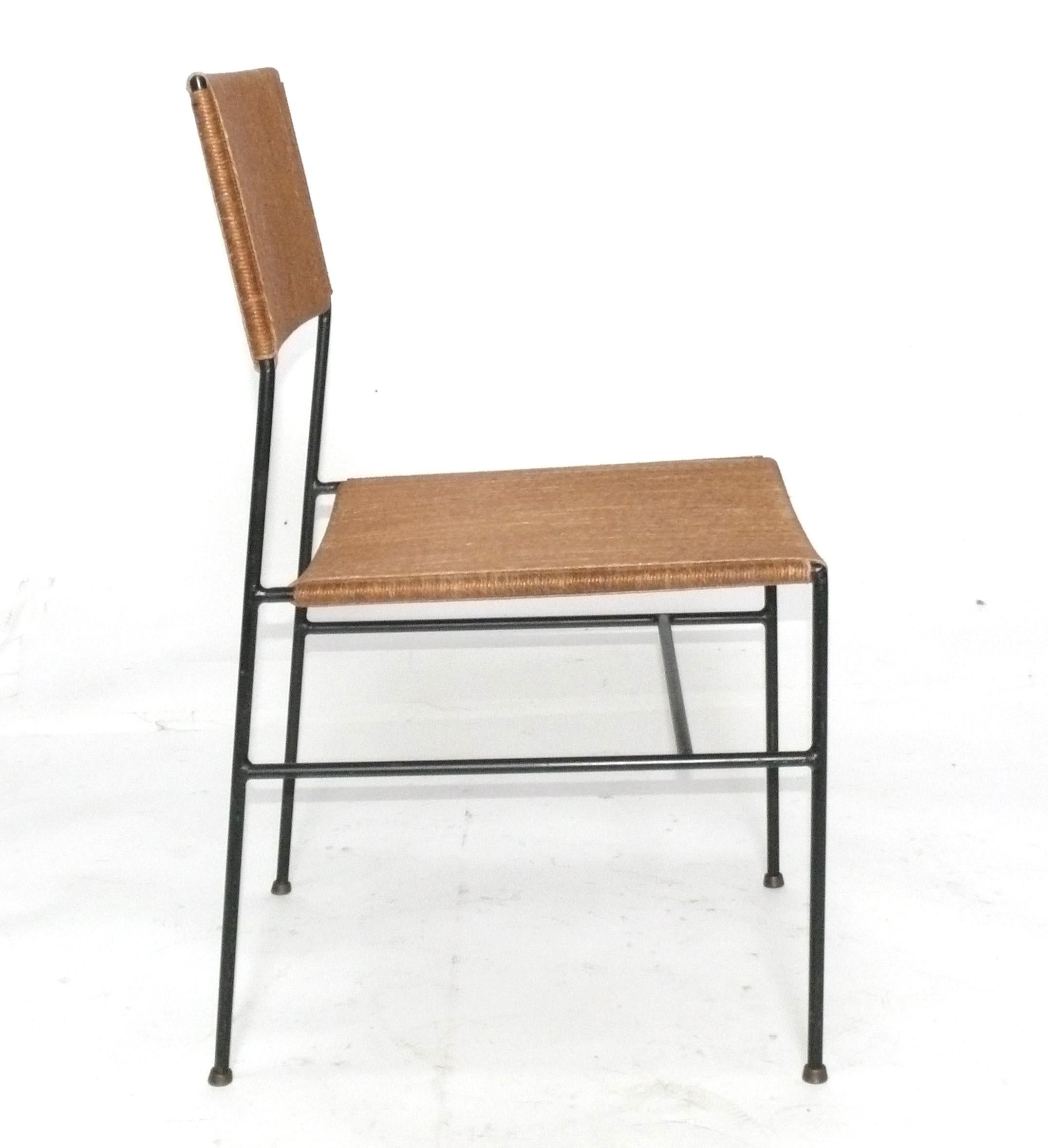 Arden Riddle Eisen und gewebt Papierkordel Stuhl Mid Century Modern Schreibtischstuhl (Moderne der Mitte des Jahrhunderts) im Angebot