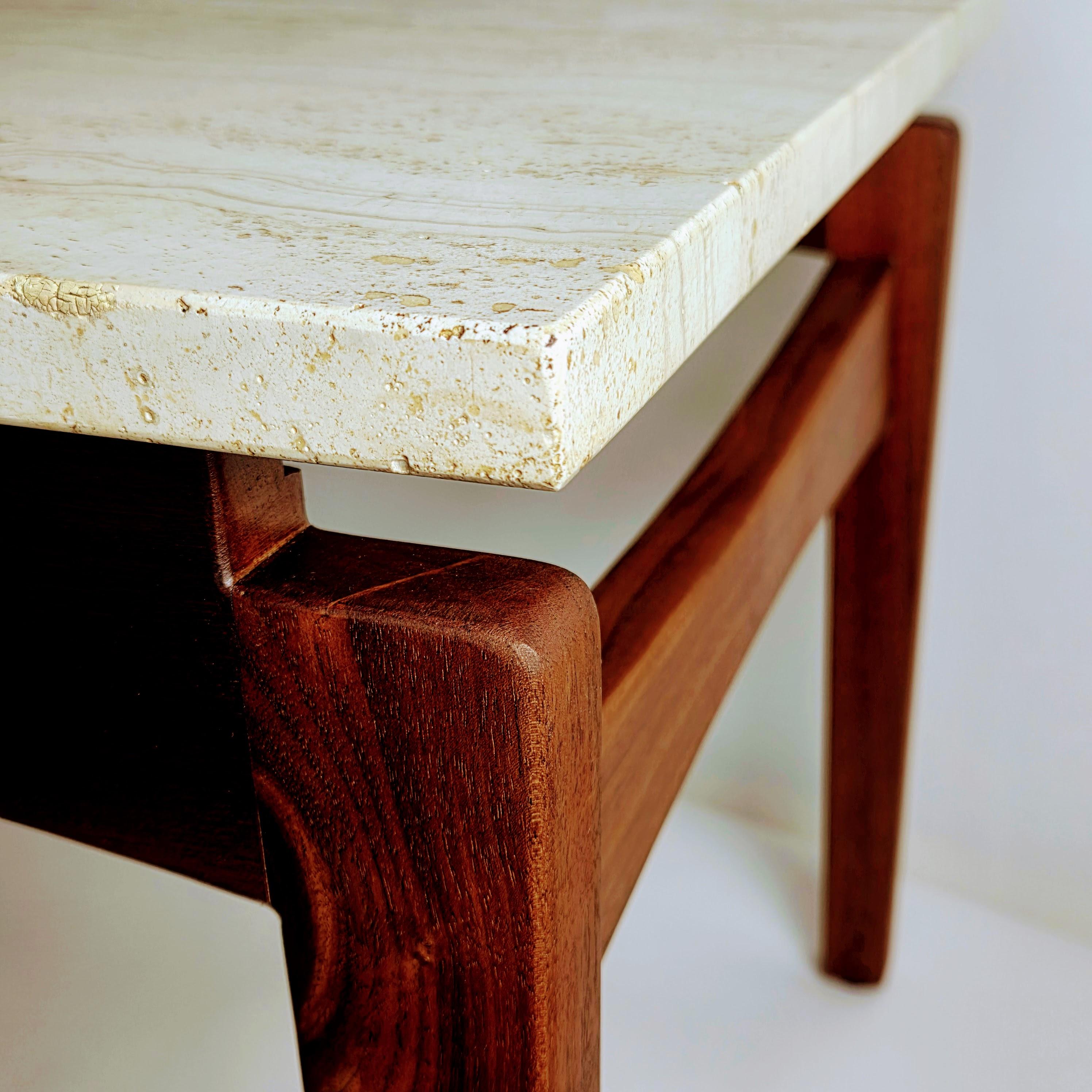 Arden Riddle Studio Craft End Table Black Walnut Italian Travertine Top 1999 For Sale 9