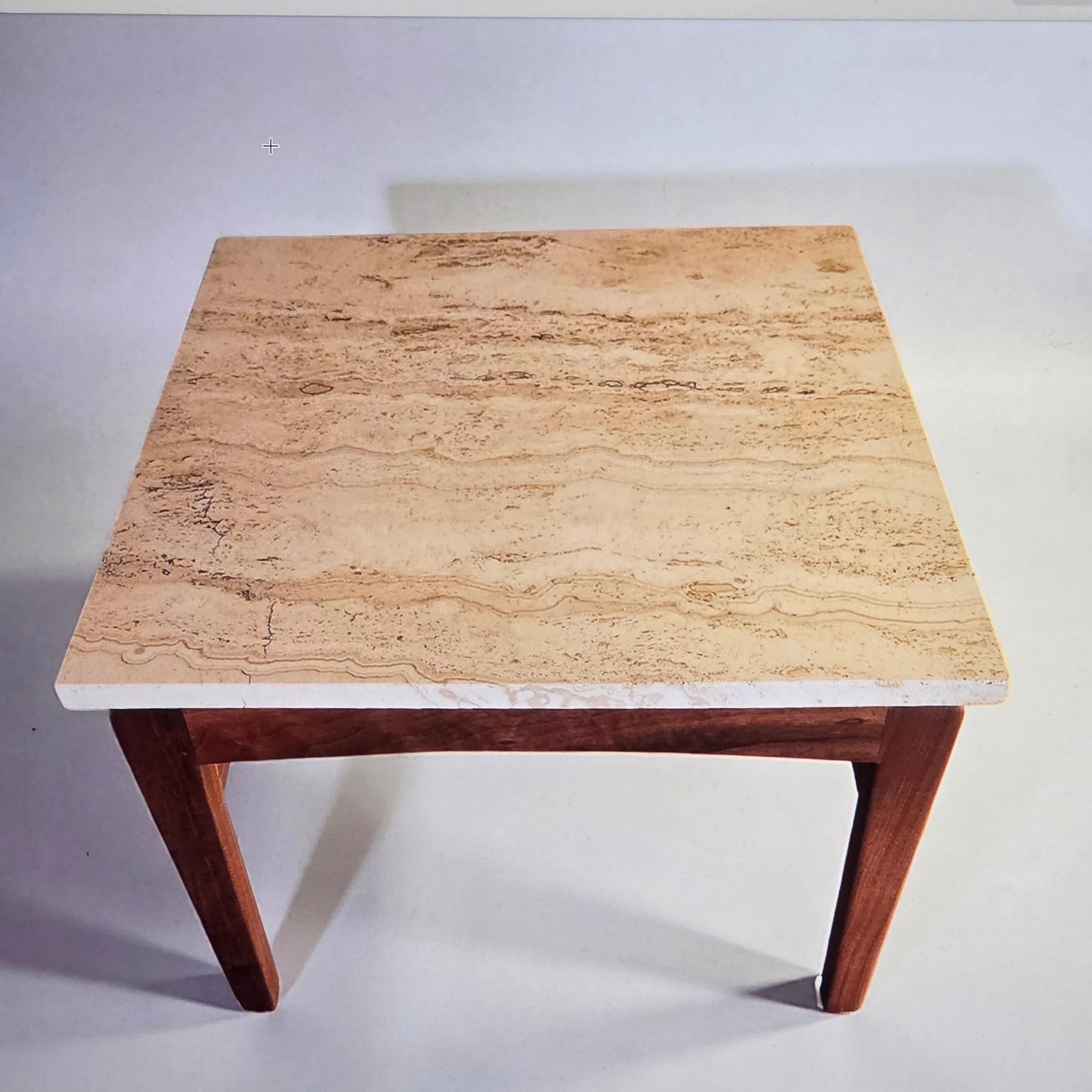 Hand-Crafted Arden Riddle Studio Craft End Table Black Walnut Italian Travertine Top 1999 For Sale