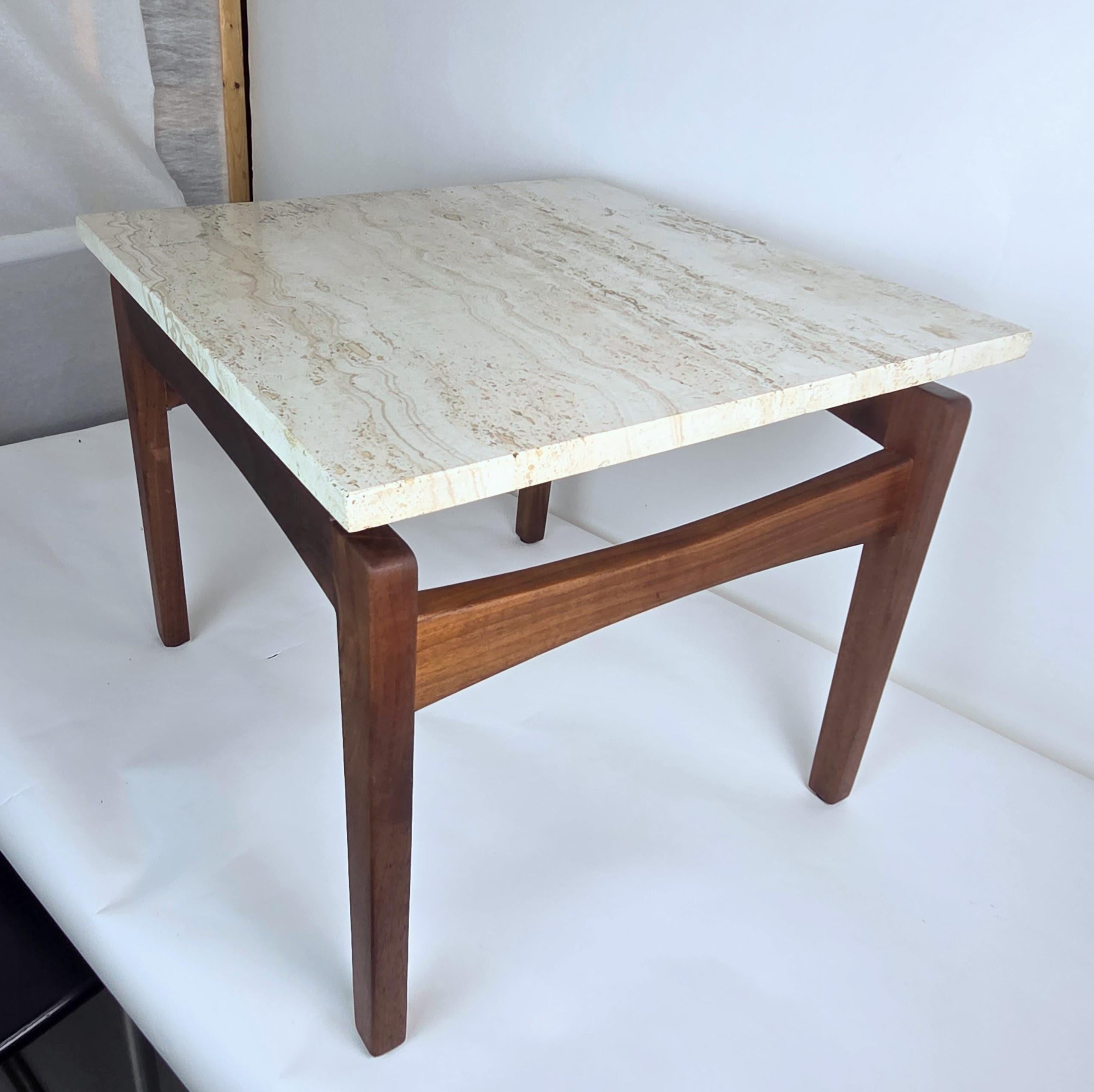 Mid-Century Modern Arden Riddle Studio Craft End Table Black Walnut Italian Travertine Top 1999 For Sale