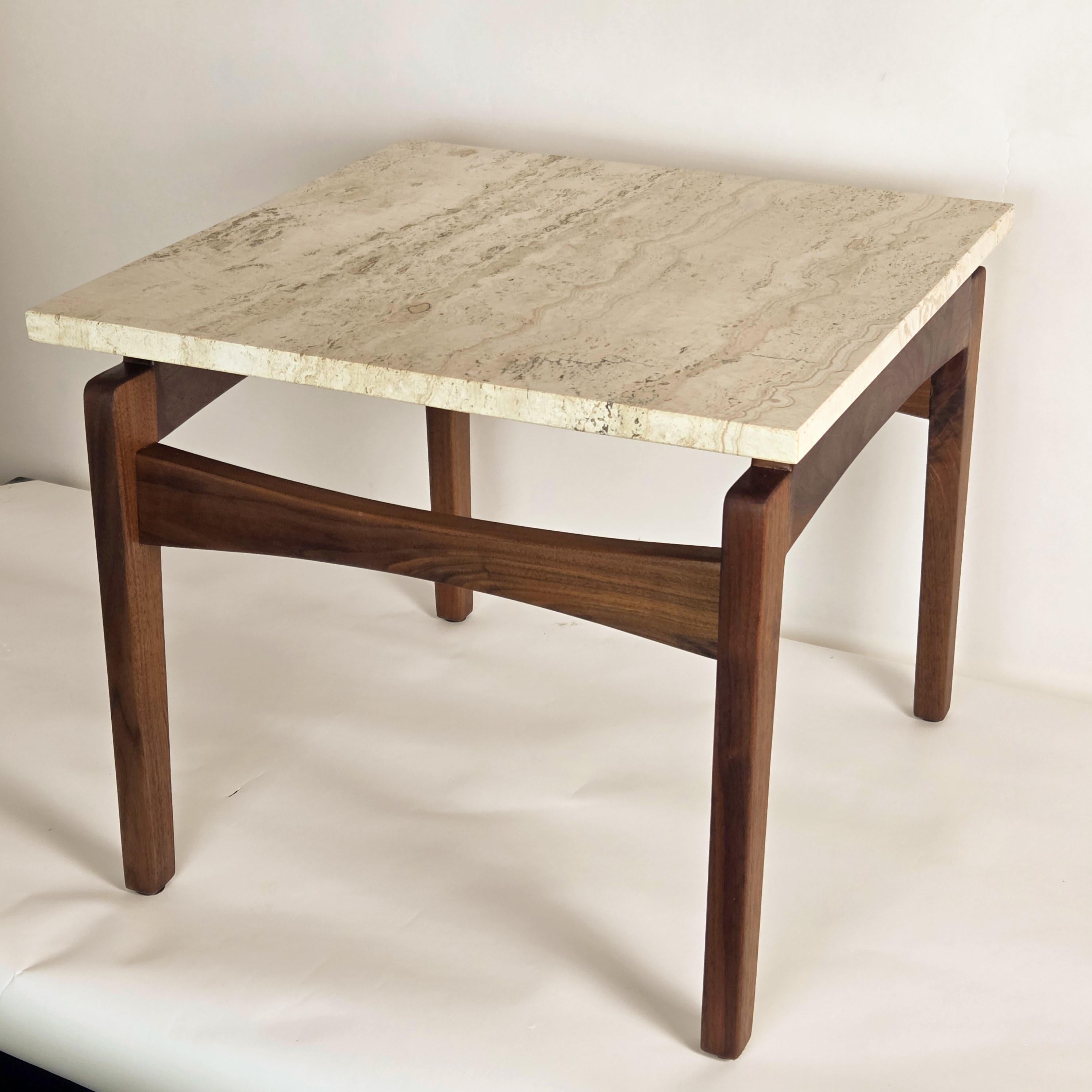 American Arden Riddle Studio Craft End Table Black Walnut Italian Travertine Top 1999 For Sale