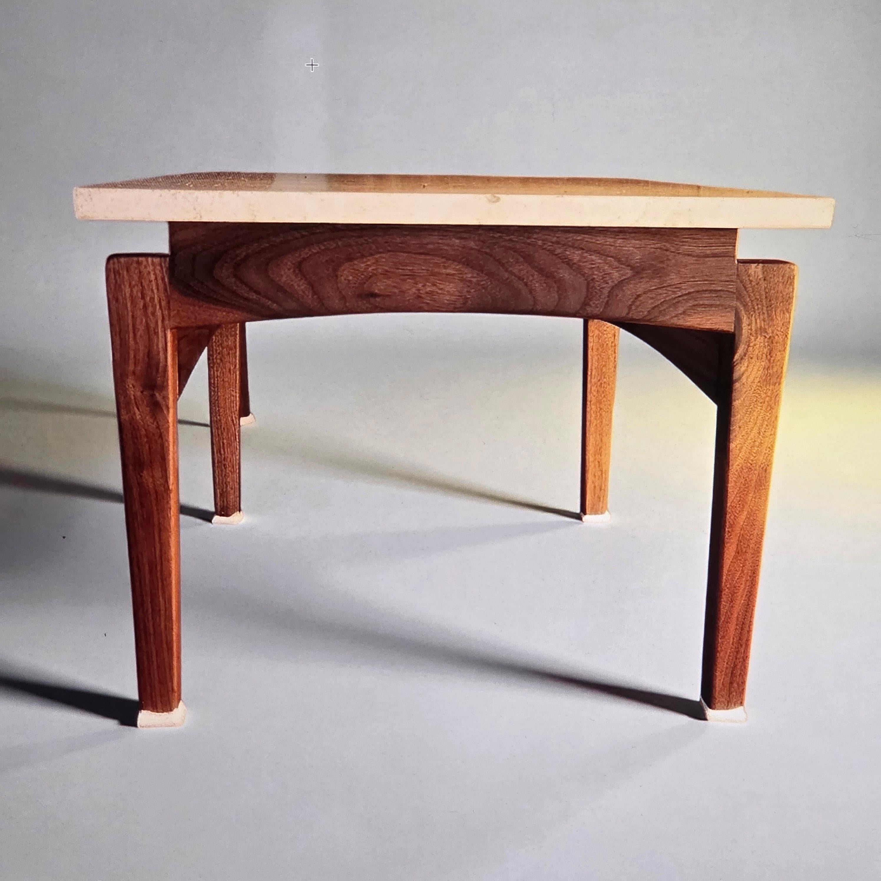 Arden Riddle Studio Craft End Table Black Walnut Italian Travertine Top 1999 In Good Condition For Sale In Camden, ME